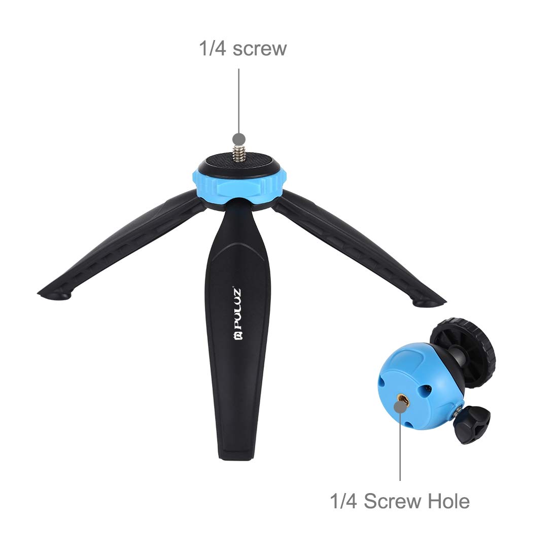 PULUZ Mini Desktop Tripod with 360° Ball Head - Compact Tabletop Tripod Stand for Smartphones, GoPro, DSLR Cameras - Perfect for Travel, Vlogging & Home Photography (Blue)
