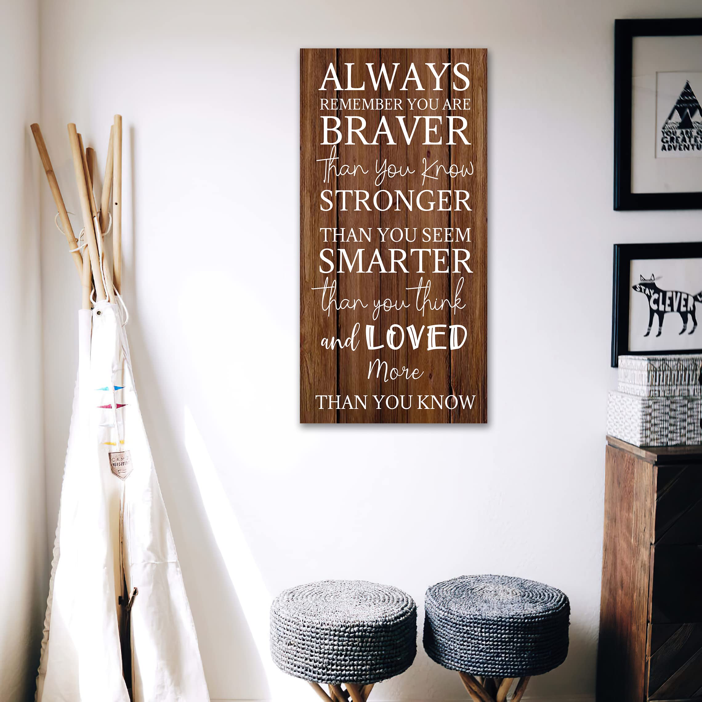 Inspirational Wooden Wall Art Sign - 'Always Remember You Are Stronger Than You Know' 12x6 Inch Wood Plaque with Motivational Quote - Perfect Gift for Women, Mother, Grandma, Sister - Home Decor, Office Inspiration, Bedroom Encouragement