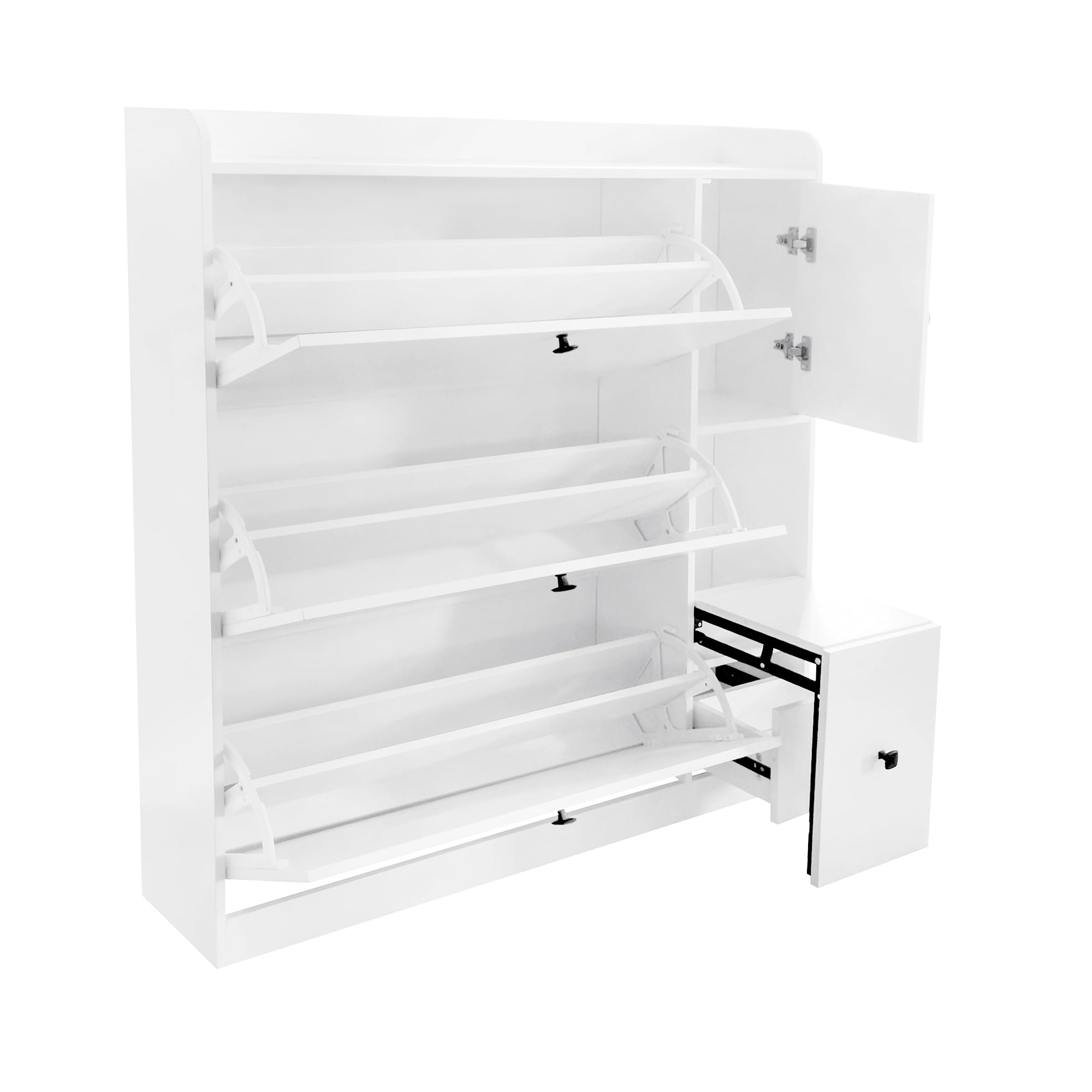 3-Tier Flip-Drawer Shoe Storage Cabinet with Bench - Freestanding Entryway Shoe Organizer for Hallway, Living Room & Apartment - Perfect for Small Spaces & Clutter-Free Home (White)