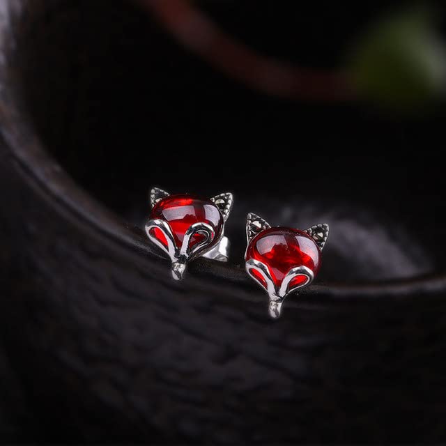 925 Sterling Silver Fox Stud Earrings for Women - Blue, Green, Red Jade & Crystal Animal Jewelry | Perfect for Casual Wear, Gift Giving & Boho Fashion
