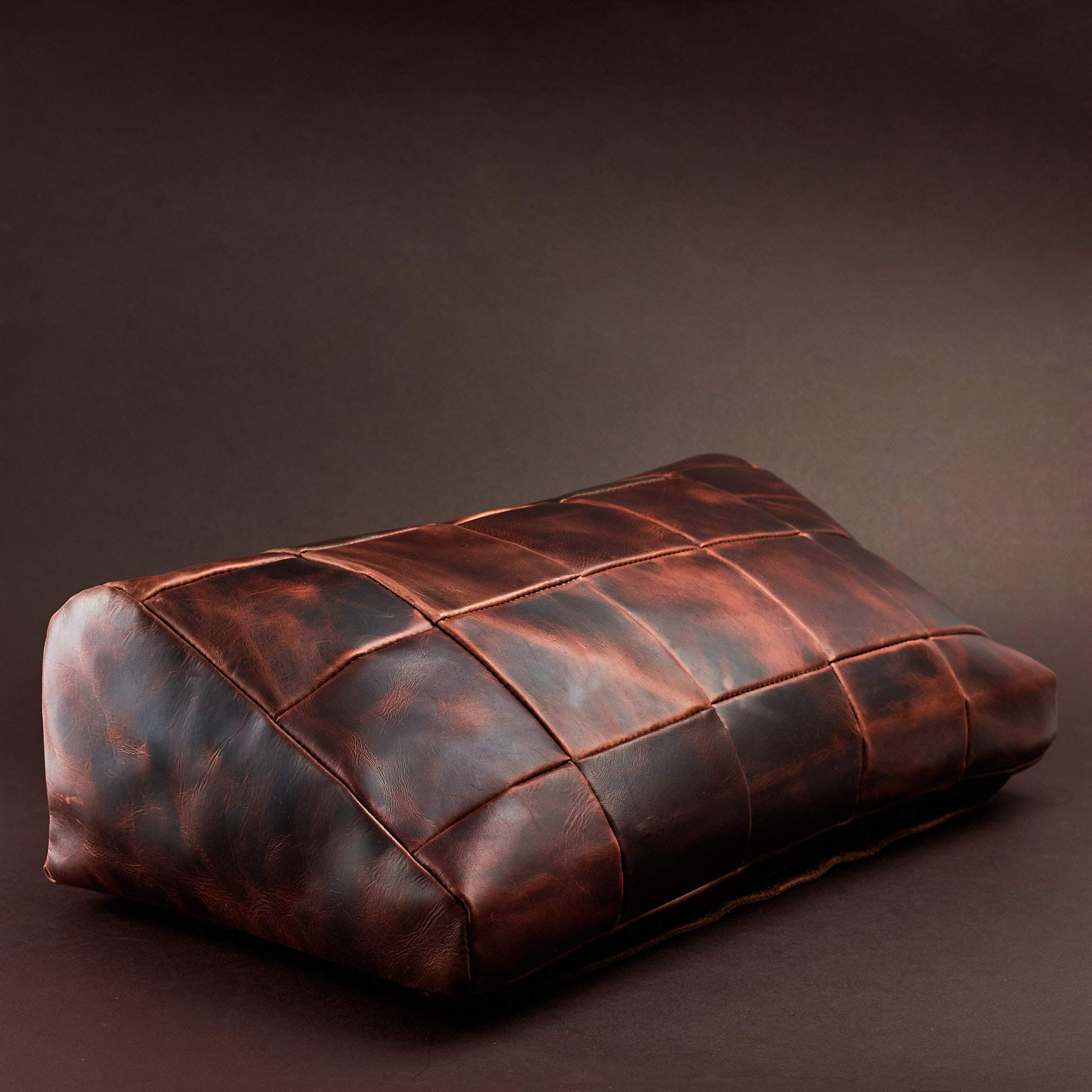Distressed Cognac Leather Footrest - Large Ergonomic Under Desk Foot Rest with Cover - Handmade Office Accessories for Home & Work - Perfect for WFH, Study & Relaxation - Unique Gift for Men & Women