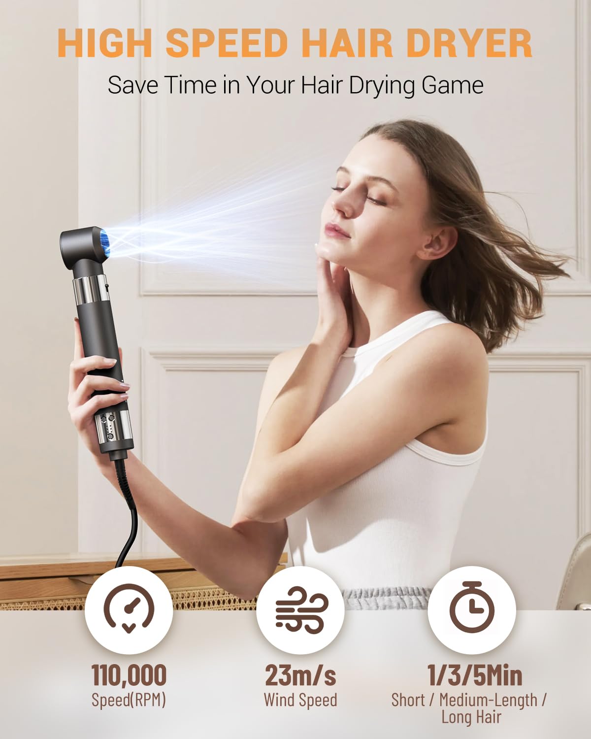6-in-1 Professional Hair Dryer Brush with Negative Ions | 110,000 RPM High-Speed Hot Air Styler | Auto Curling & Frizz-Free Blow Dryer for Straightening, Volumizing & Styling | Perfect for Home Use, Travel & Salon Styling