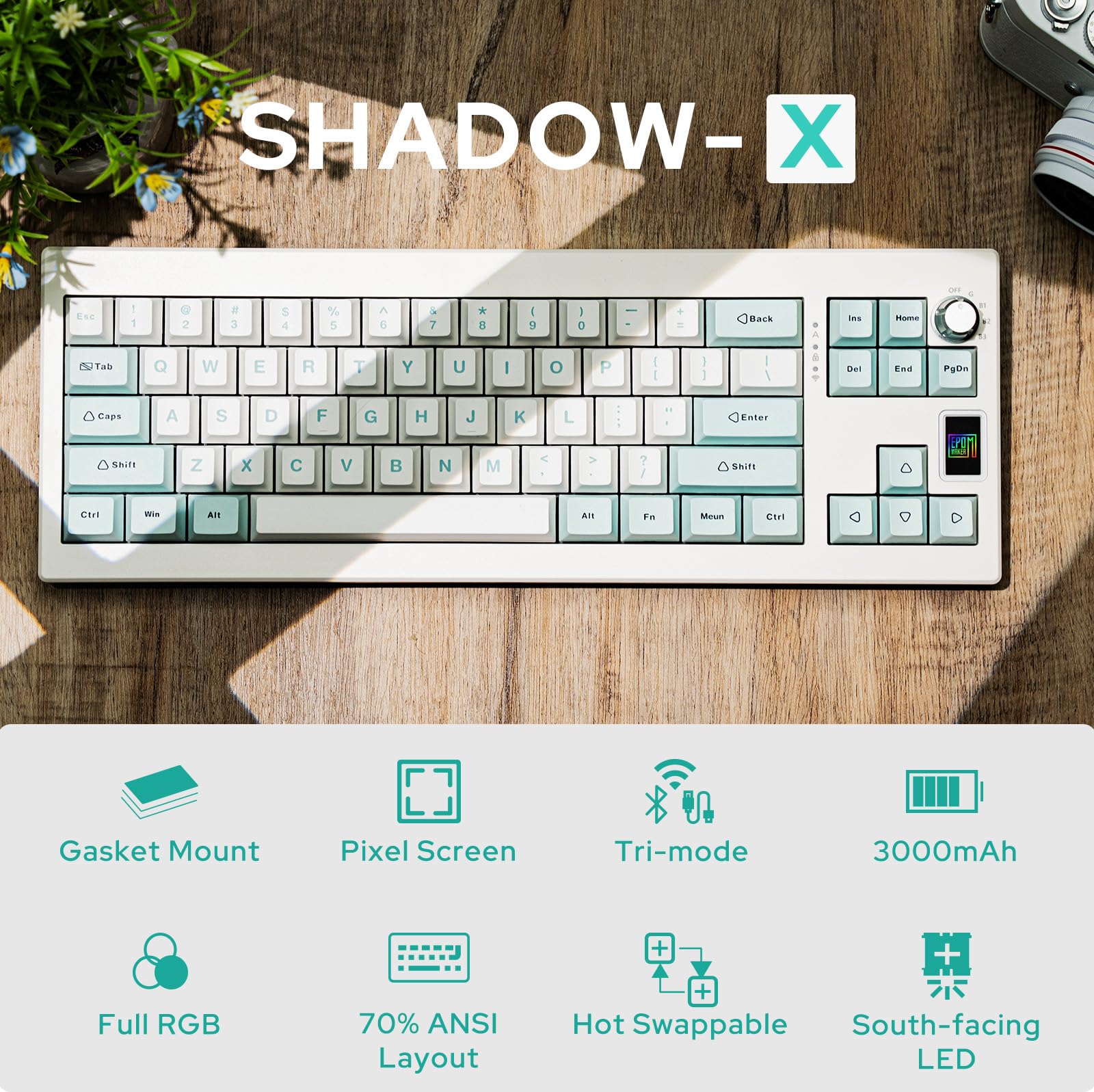 EPOMAKER Shadow-X Wireless Mechanical Keyboard - Hot Swappable, 3 Modes, Gaming & Office Use