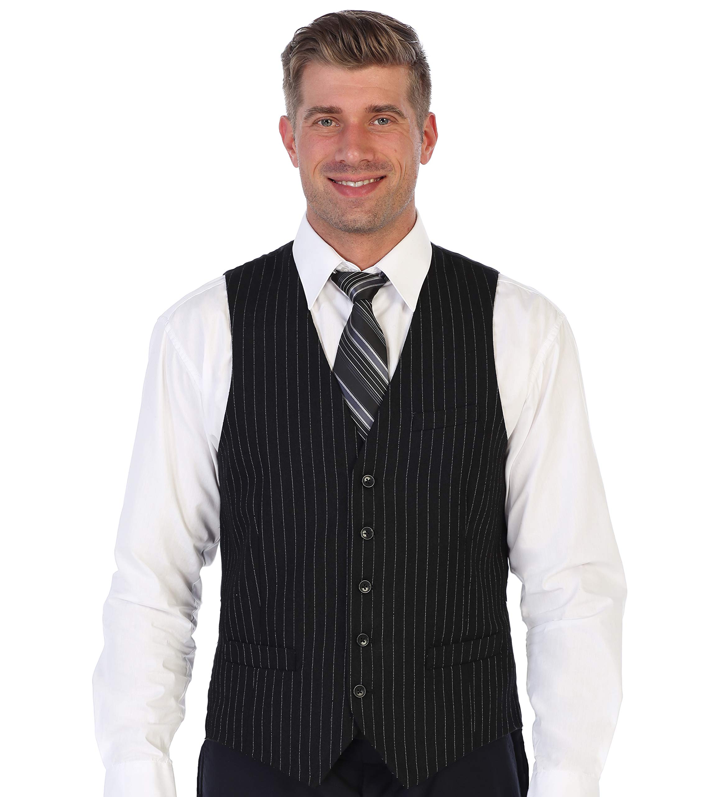 Gioberti Men's 5-Button Wool Blend Tweed Pinstripe Formal Vest | Slim Fit Waistcoat for Weddings, Business & Office Wear