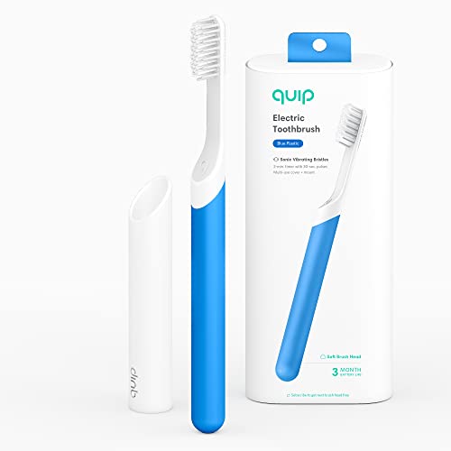 quip Adult Electric Toothbrush - Sonic Rechargeable Toothbrush with Travel Cover, Mirror Mount & Soft Bristles - 2-Minute Timer, Plastic Handle - Blue | Perfect for Travel, Home & Daily Oral Care