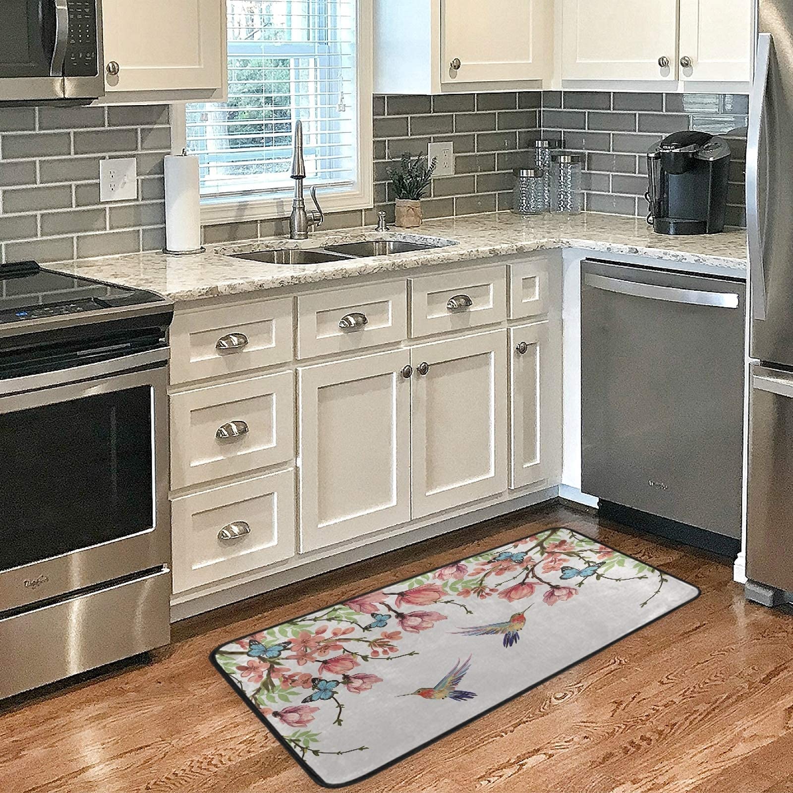 Hummingbird Kitchen Mats 39x20 Inch - Anti-Fatigue Butterfly Design Non-Slip Floor Rug - Waterproof Oil Resistant Kitchen Carpet for Home, Bath & Outdoor Decor - Perfect for Cooking, Dishwashing & Standing Comfort