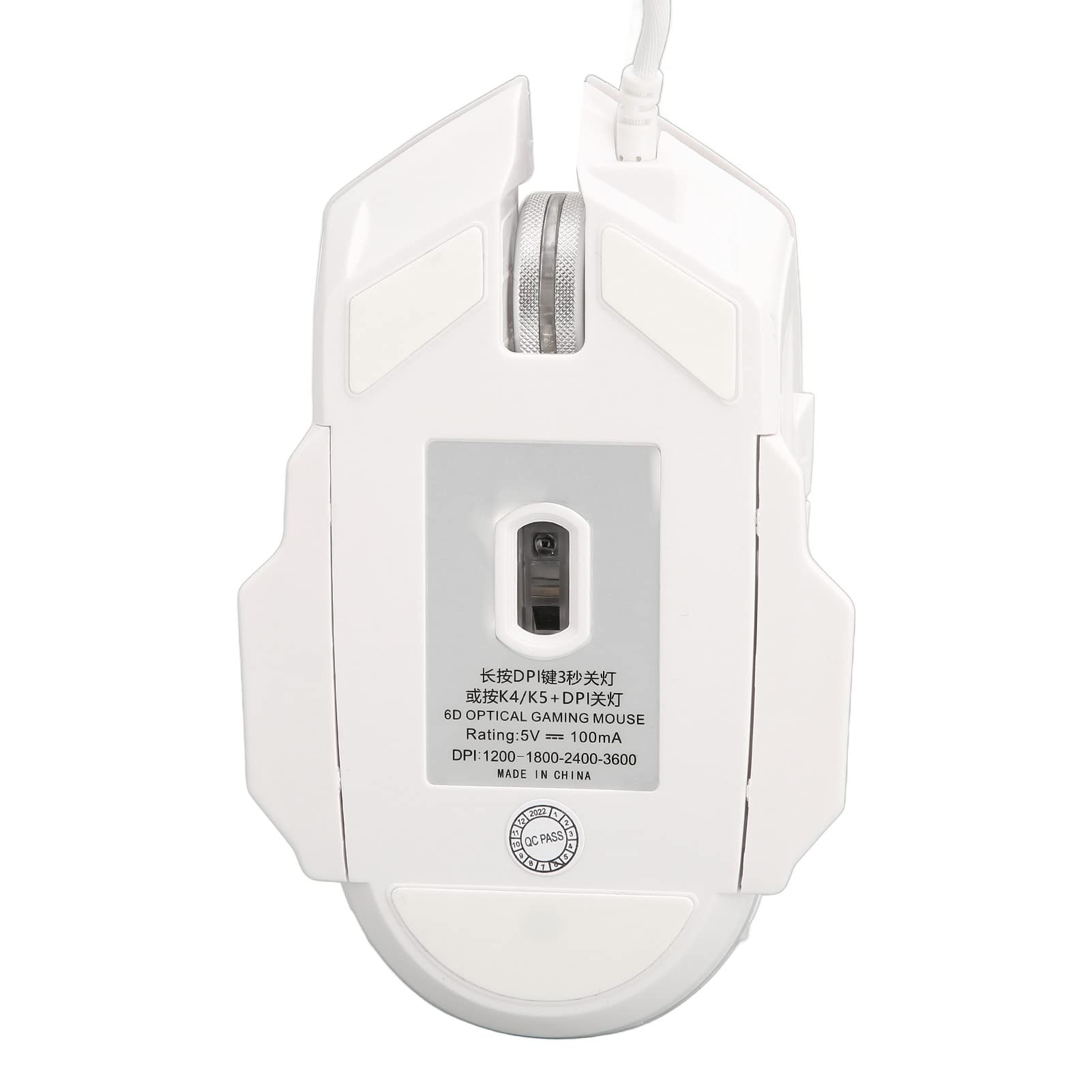 F7 Wired Gaming Mouse with RGB Backlit, 6 Programmable Buttons, Adjustable 3600 DPI, Ergonomic Design for PC & Laptop - Perfect for FPS, MOBA & Office Work (White)