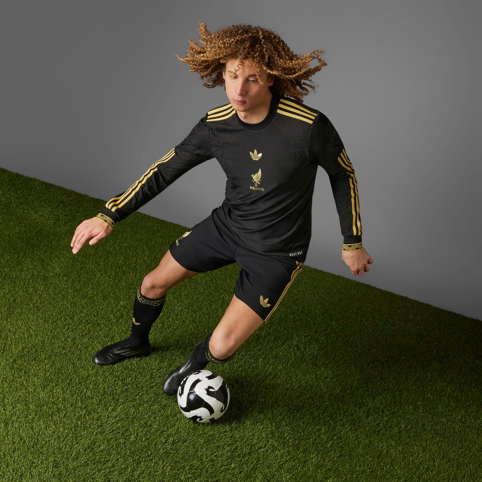 adidas Mexico Gold Long Sleeve Soccer Jersey - Authentic Football Shirt for Men - Perfect for Matches, Training & Fan Wear