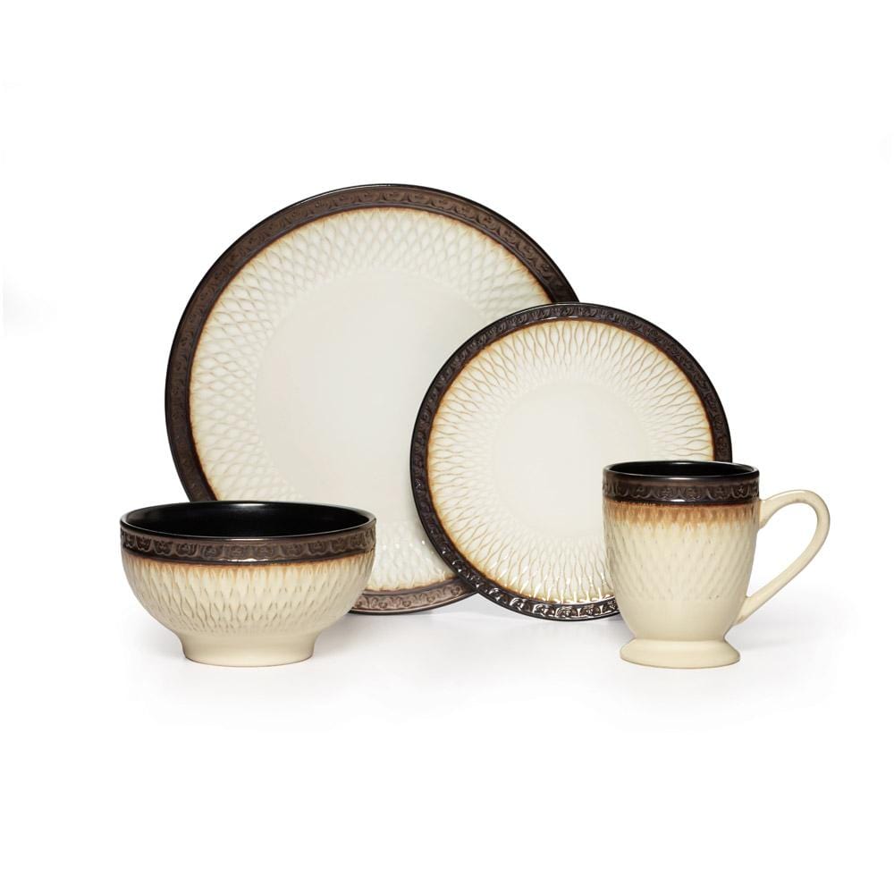 Sorrento 16-Piece Dinnerware Set - Service for 4 People, Porcelain Dinner Plates, Bowls & Mugs - Elegant Tableware for Family Dinners, Parties & Restaurant Use