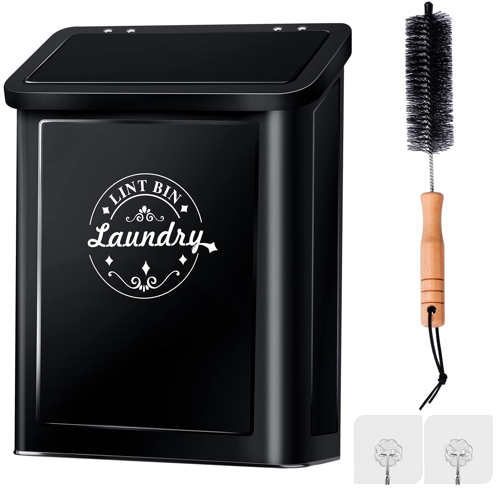 Magnetic Lint Bin with Brush - Wall Mounted Laundry Lint Catcher for Dryer, Space Saving Laundry Room Organizer & Storage - Perfect for Laundry Room Decor & Clothes Dryer Maintenance (Black)