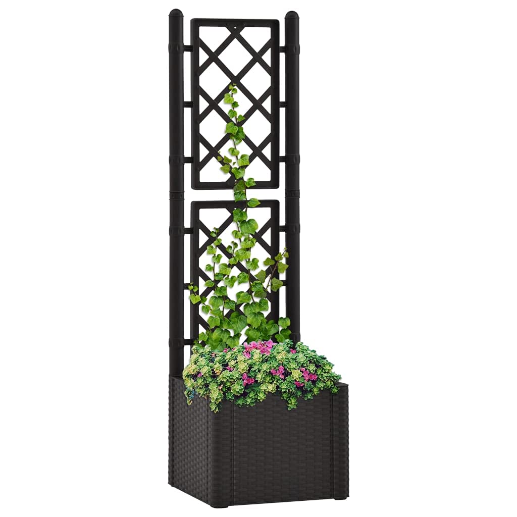 Raised Garden Bed with Trellis & Self-Watering System - Anthracite Outdoor Planter Box for Flowers, Vegetables & Plants | Rustic Design for Backyard, Patio & Balcony Gardening