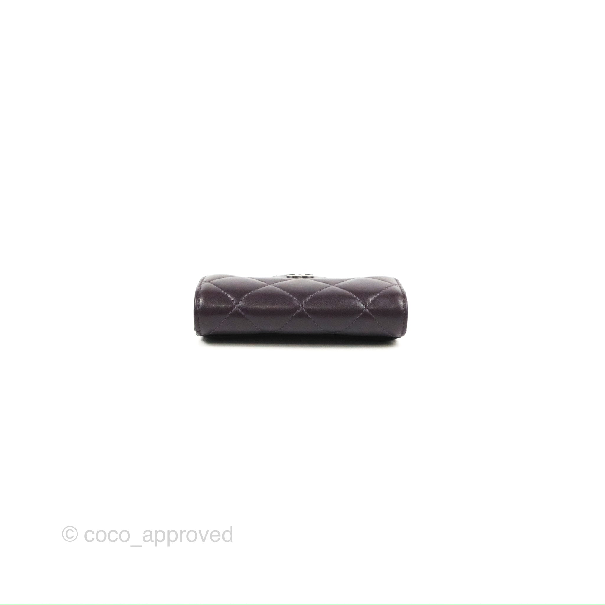 Chanel Classic Flap Coin Purse - Dark Purple Lambskin Leather with Silver Hardware | Luxury Small Wallet for Women, Perfect for Parties & Evening Events