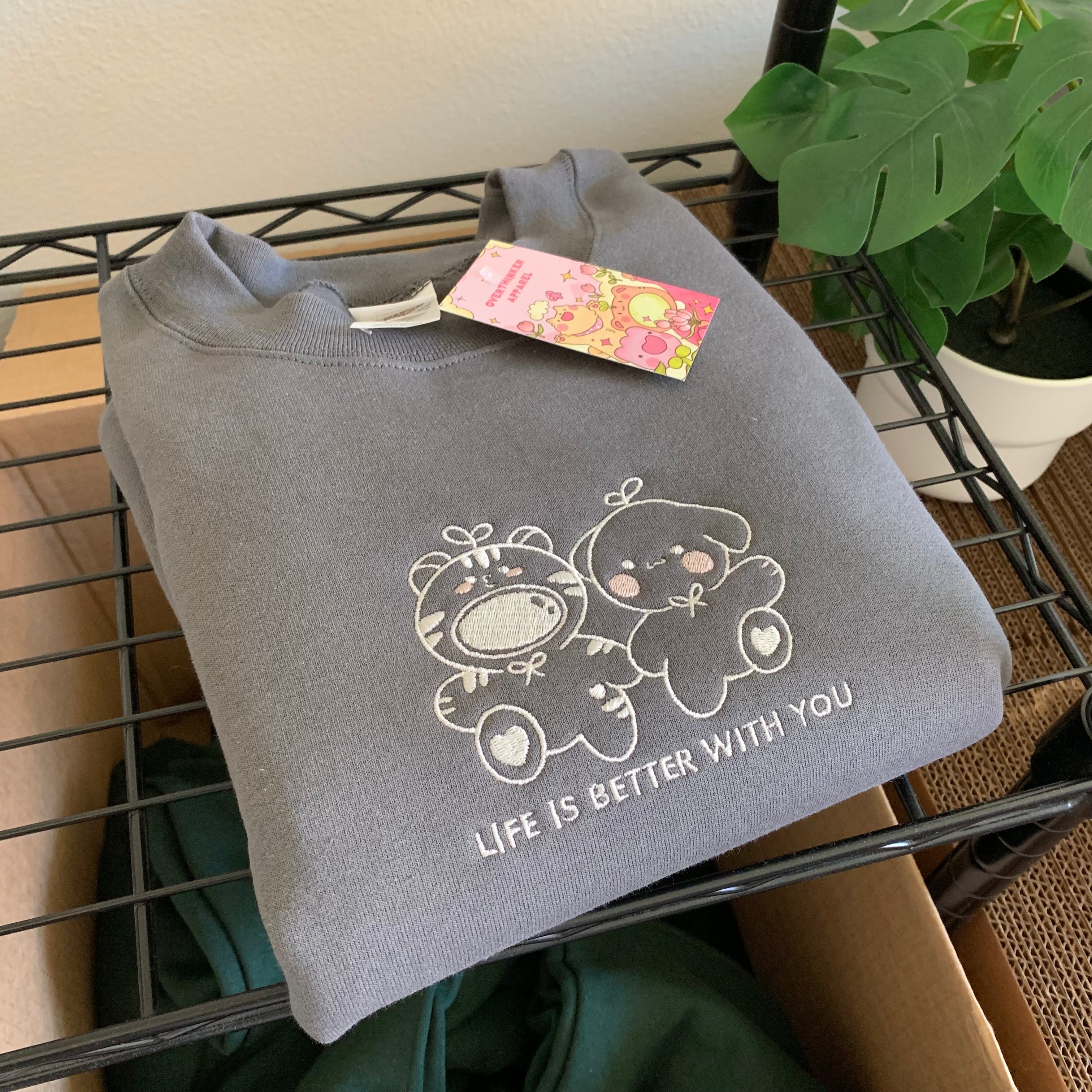Life Is Better With You Embroidered Sweatshirt - Matching Oversized Crewneck for Best Friends & Couples | Cute Matching Outfits for Date Night, Friendship Gifts & Couple Photos