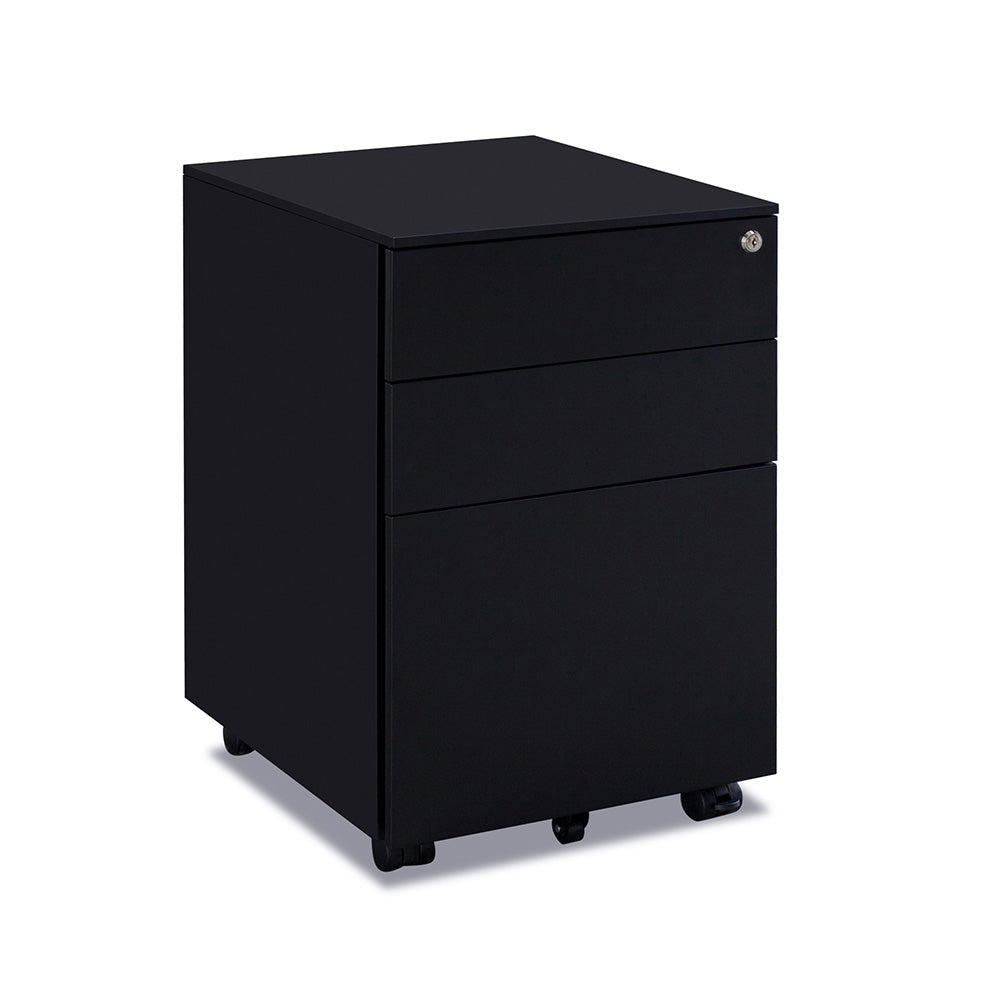 MARLO 3 Drawer Mobile Pedestal Cabinet - Black Rolling Storage Organizer for Office, Home, or Classroom Use