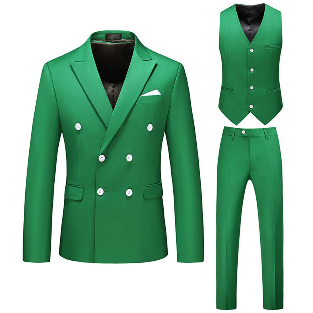 Men's Slim Fit Double Breasted 6-Button Tuxedo Suit with Vest & Pants - Perfect for Weddings, Groomsmen, Prom & Formal Events