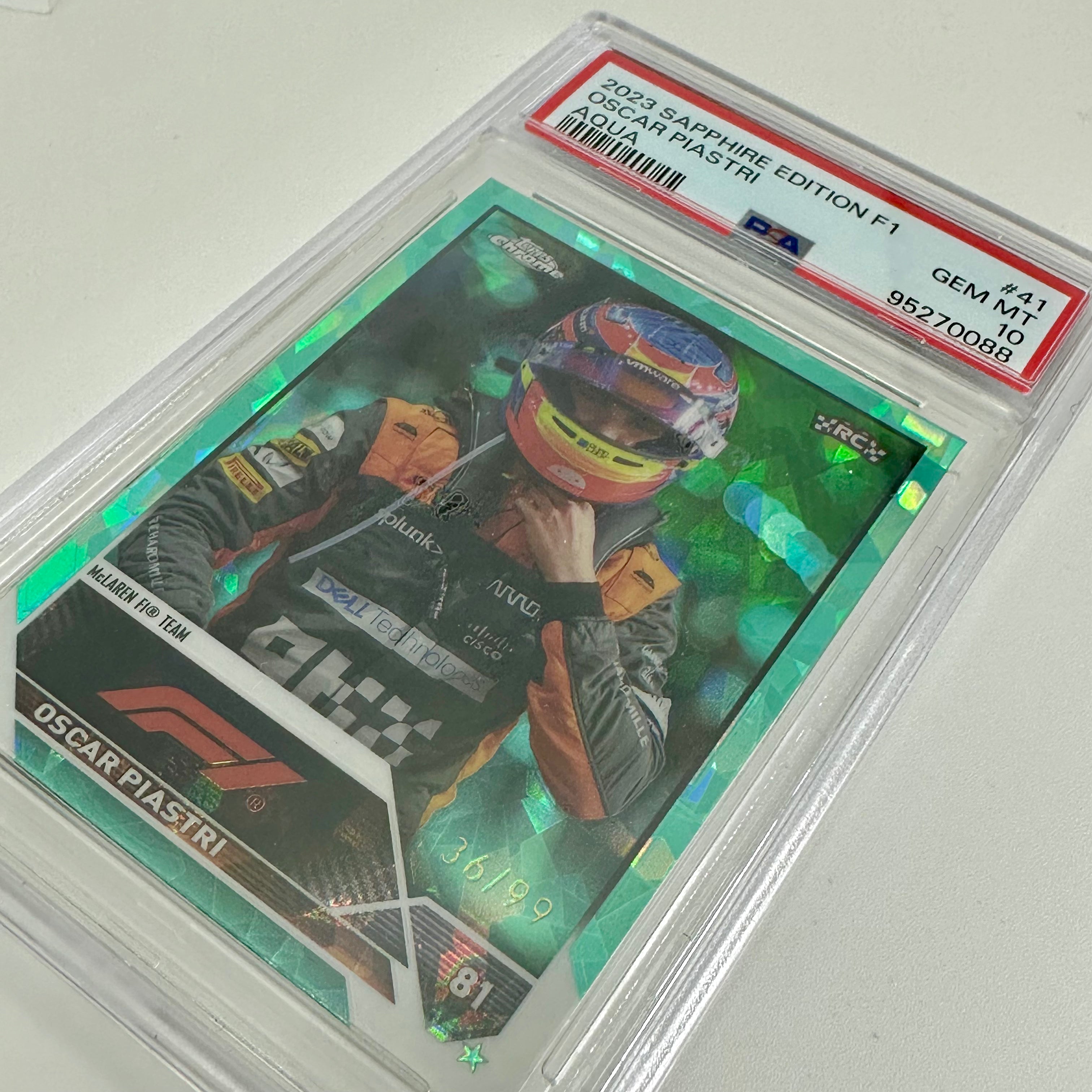 2023 Topps Chrome F1 Oscar Piastri #41 PSA 10 Rookie Card - 36/99 Aqua Sapphire Edition | Perfect for F1 Collectors & Racing Memorabilia Displays