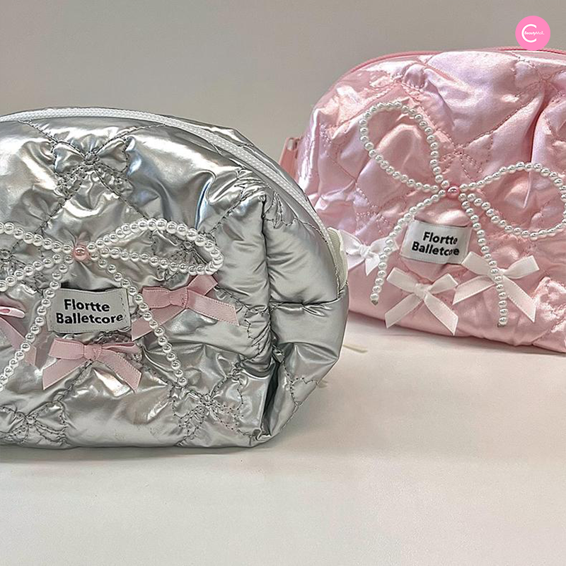 FLORTTE Little Bow Series Makeup Bag - Cute Cosmetic Pouch for Travel, Gym & Daily Essentials | Perfect for Women & Girls