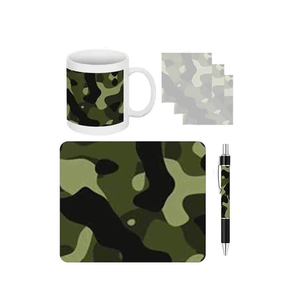 Camouflage Desk Gift Set with Sticky Notes, Pen, Mouse Pad & Coffee Mug - Perfect for Office, Home Workspace & Coworker Gifts