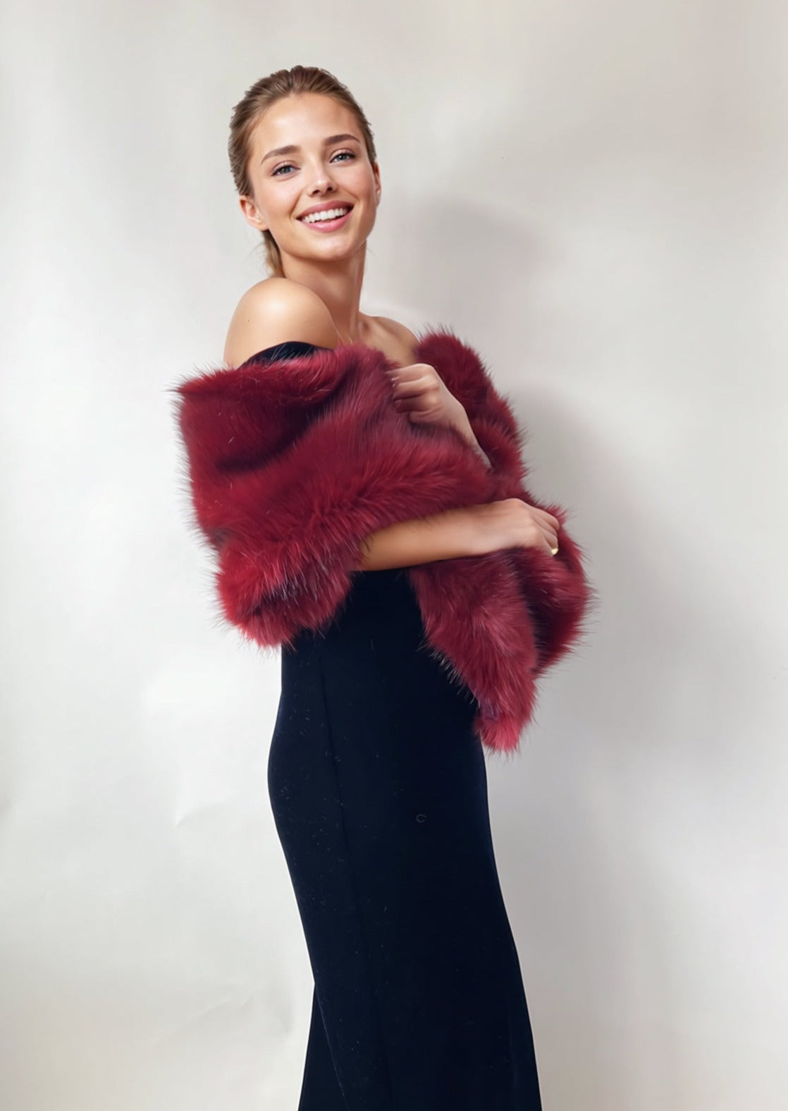 Luxury Red Fur Shawl for Women - Soft Winter Wrap Scarf (Lilian Red03) - Perfect for Cold Weather, Parties, and Elegant Outfits