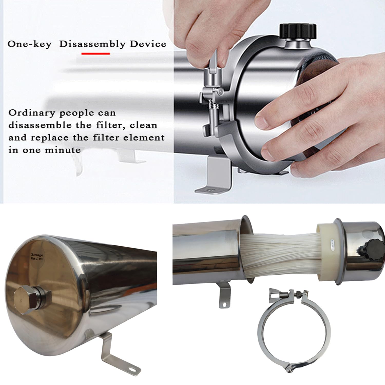 304 Stainless Steel Ultrafiltration Membrane Water Filter - 6000L/H Flow Rate, 0.01 Micron Filtration, PVDF Membrane, Washable & Durable - Perfect for Home Water Purification, Industrial Filtration, and Aquarium Systems