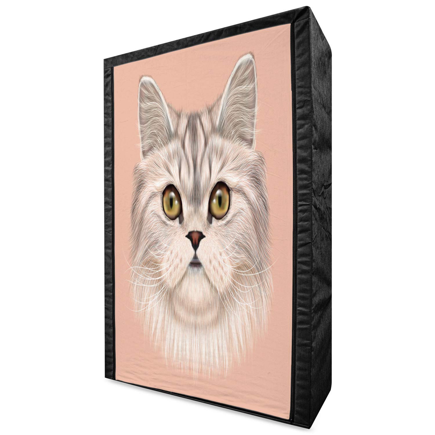 Ambesonne Cat Themed Portable Fabric Wardrobe - 42.5 Inch Clothing Organizer with Shelves | Kitty Portrait & Whiskers Design | Beige Cream Peach Storage Closet for Pet Lovers | Perfect for Bedroom, Dorm, or Apartment Organization