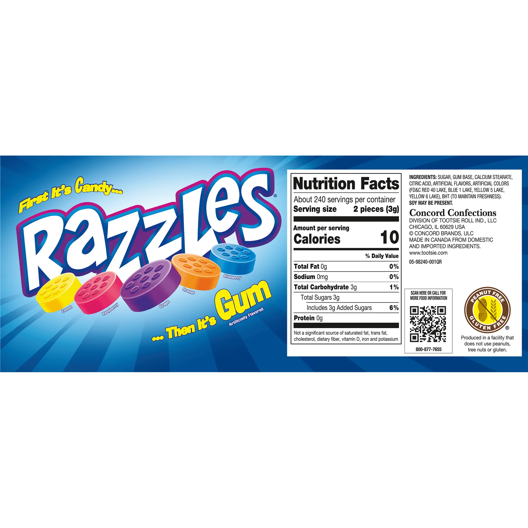 Razzles® Fun Size Candy - 2 Piece Packs (23.73 LB/3,000 Count) - Bulk Candy for Parties, Halloween, Easter & Office Treats