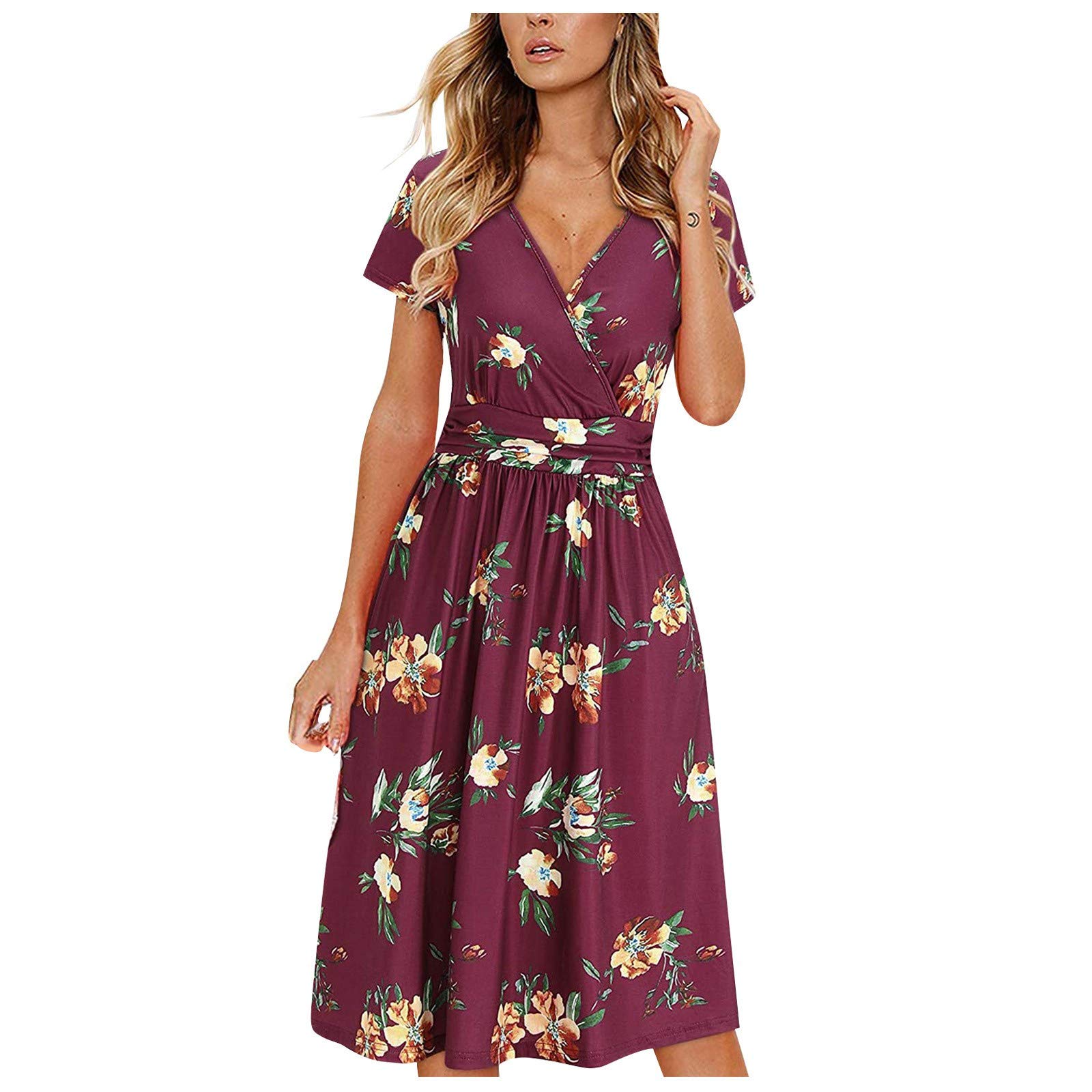 Floral Print Boho Elegant Summer Dress for Women - Sexy Drawstring Dress 2021 | Beach Vacation, Date Night & Party Wear