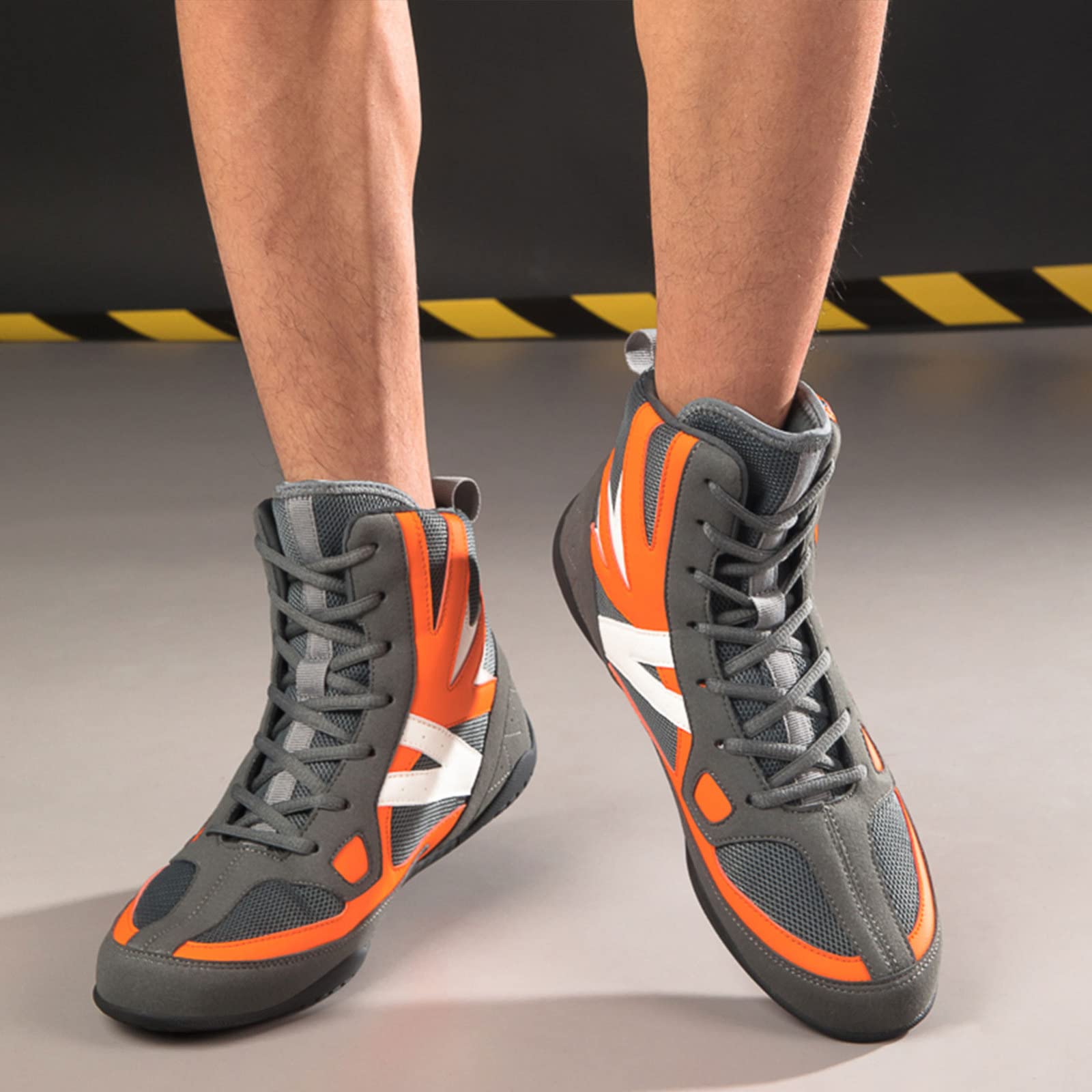 EMDPBD High Top Men's Boxing Shoes - Non-Slip, Breathable Wrestling & Training Shoes for Professional Sparring Boxers (Orange, Size 12) - Perfect for Boxing Gyms, MMA Training & Combat Sports