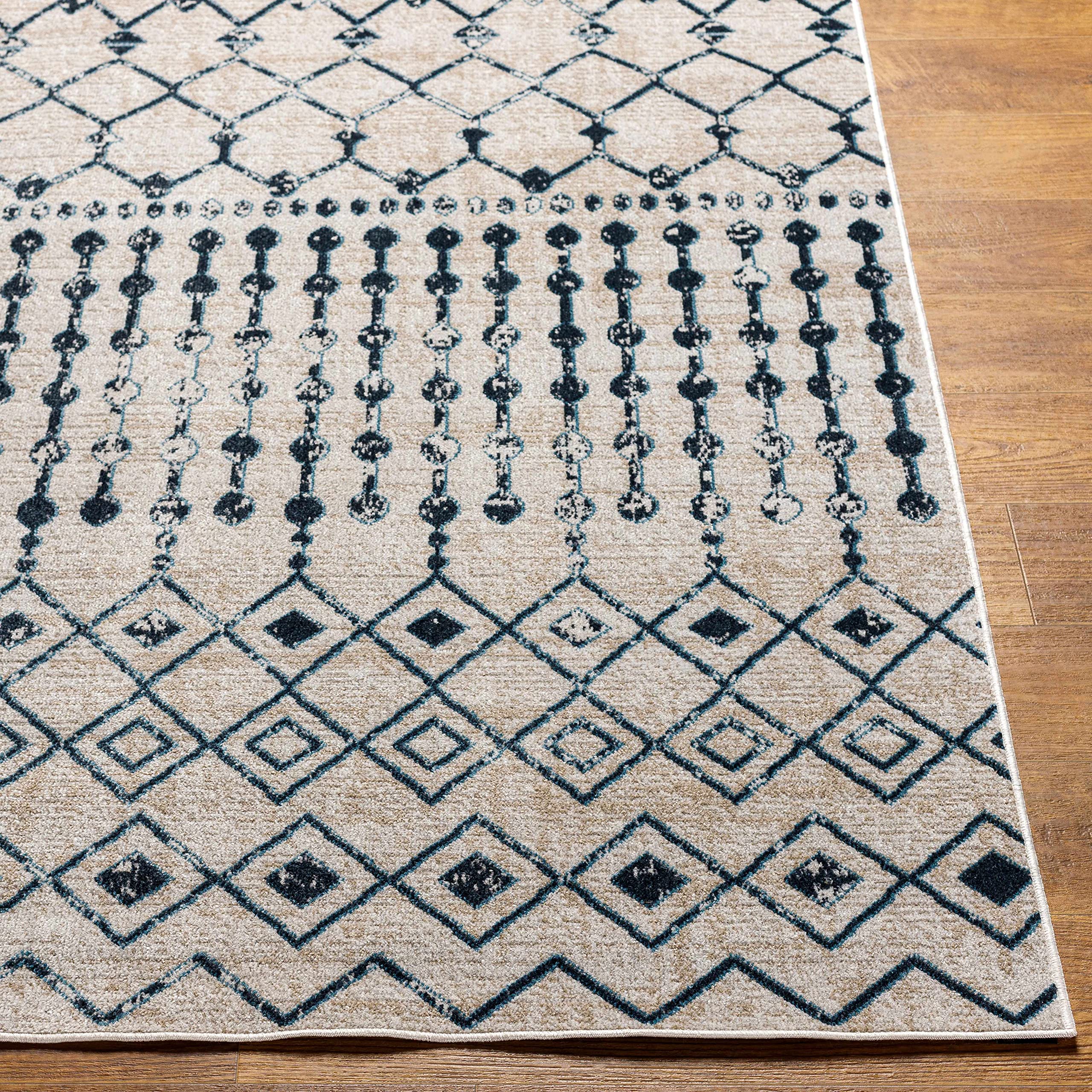 Modderfontein Washable Area Rug for Living Room & Bedroom - Blue & Beige Round 6'7