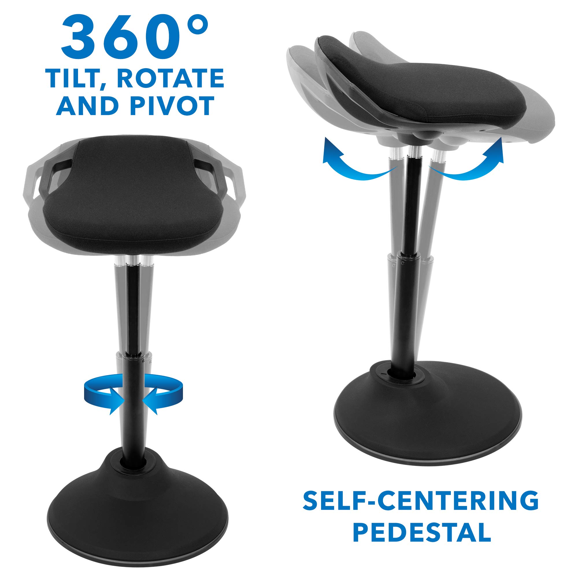 Mount-It! Ergonomic Sit Stand Stool with 360° Tilt - Adjustable Height Leaning Chair for Standing Desks, Airlift 360° Sit-Stand Balance Chair with Non-Slip Weighted Base (Black) - Perfect for Office, Home & Gaming Workstations