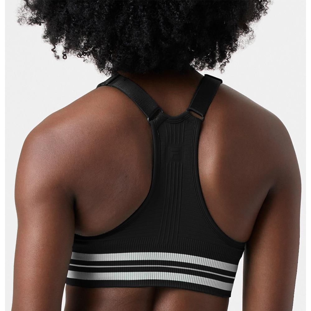 Fila Women's Casa Lucky Ace Seamless Sports Bra - Black | High Support Workout Bra for Running, Yoga & Gym | Breathable & Comfortable Activewear