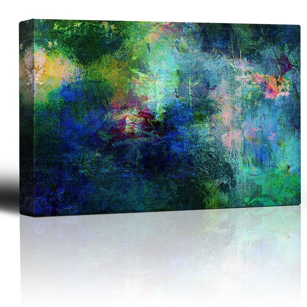 Soothing Blue and Green Abstract Paint Splatter Canvas Wall Art - 12x18 Inch Giclee Print for Modern Living Room & Bedroom Decor | Wall26