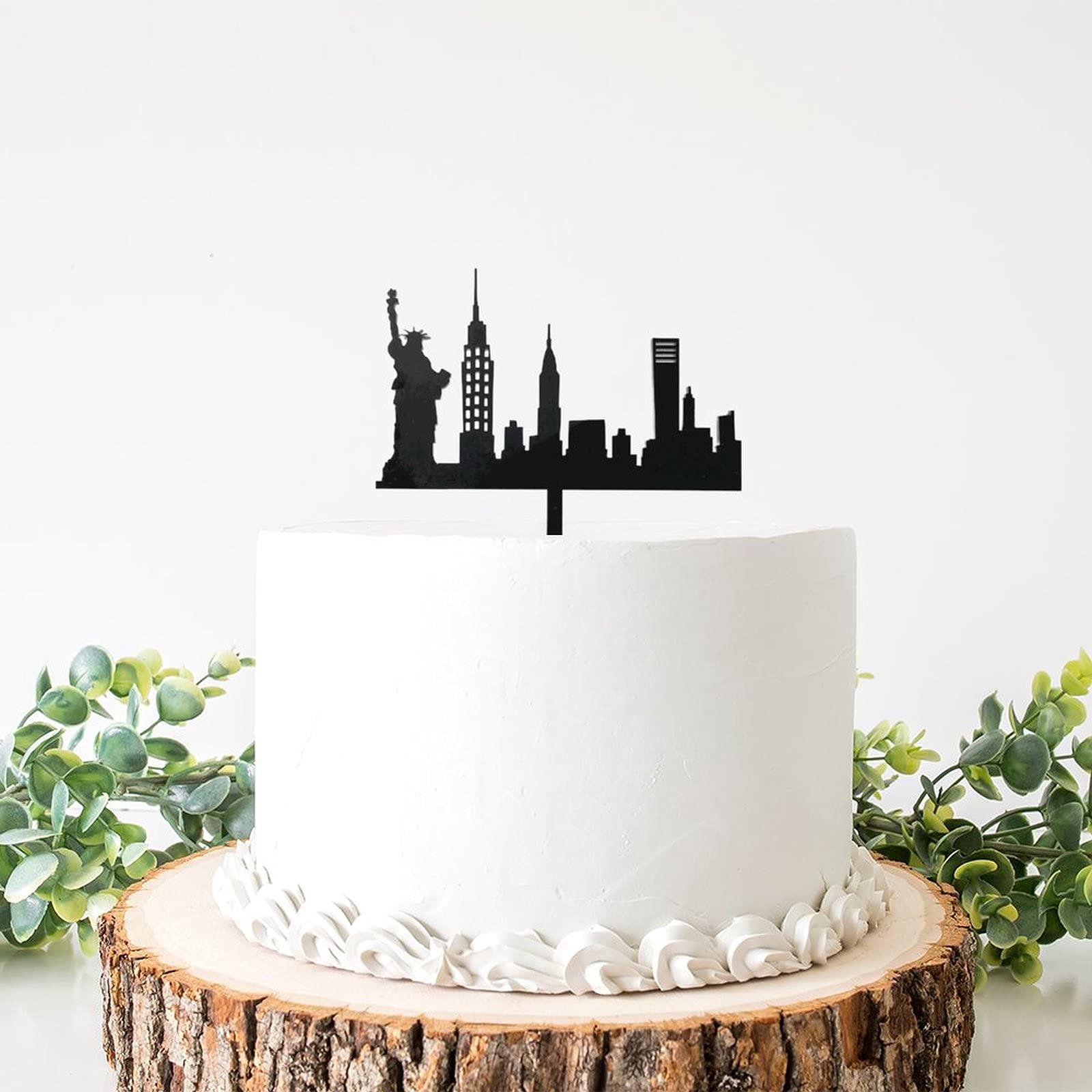 New York City Skyline Black Cake Topper - Elegant Birthday Cake Decoration for Weddings, Anniversaries & Special Celebrations
