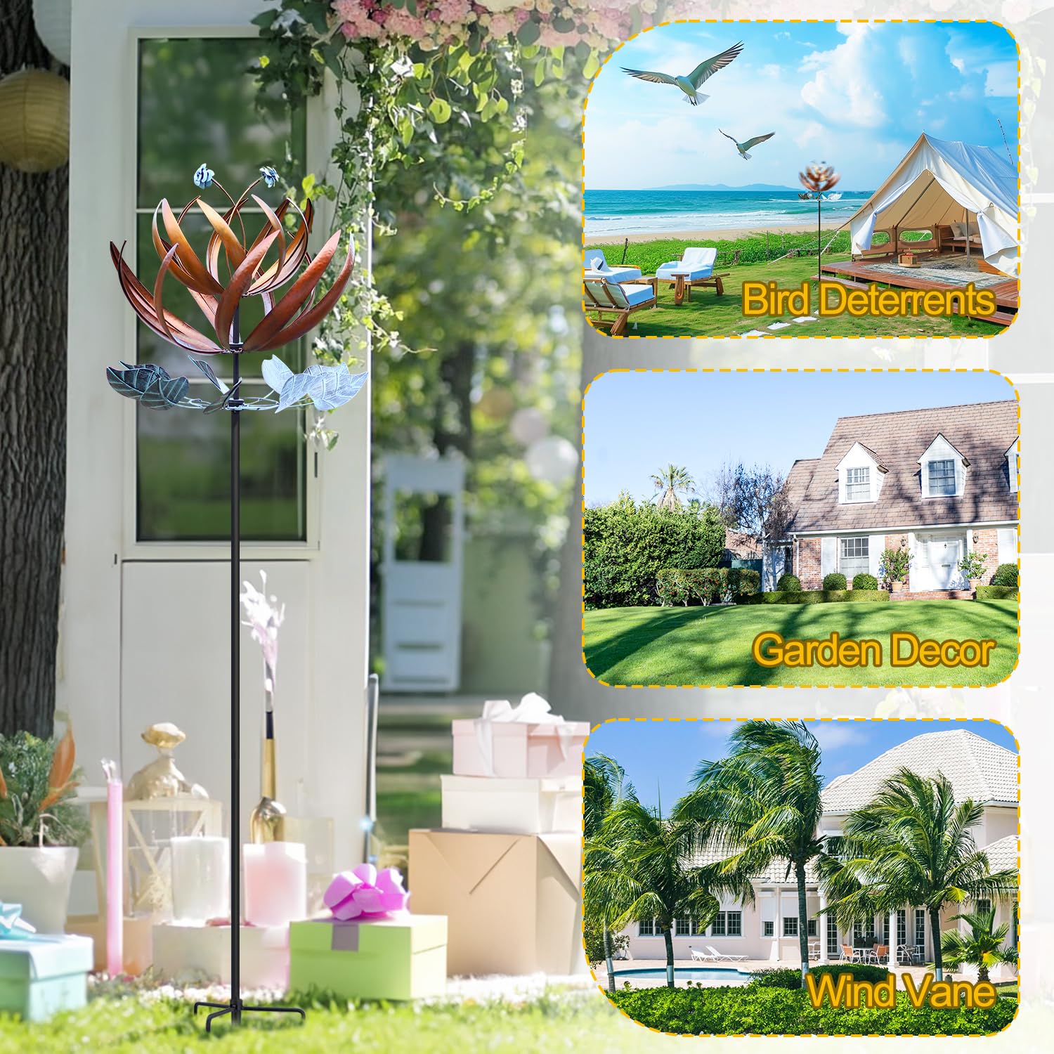 LimeHill Large Metal Kinetic Wind Spinner - 24 x 84 Inch Outdoor Wind Sculpture for Yard, Garden & Patio Decor | Durable Weather-Resistant Wind Art for Relaxing Outdoor Spaces