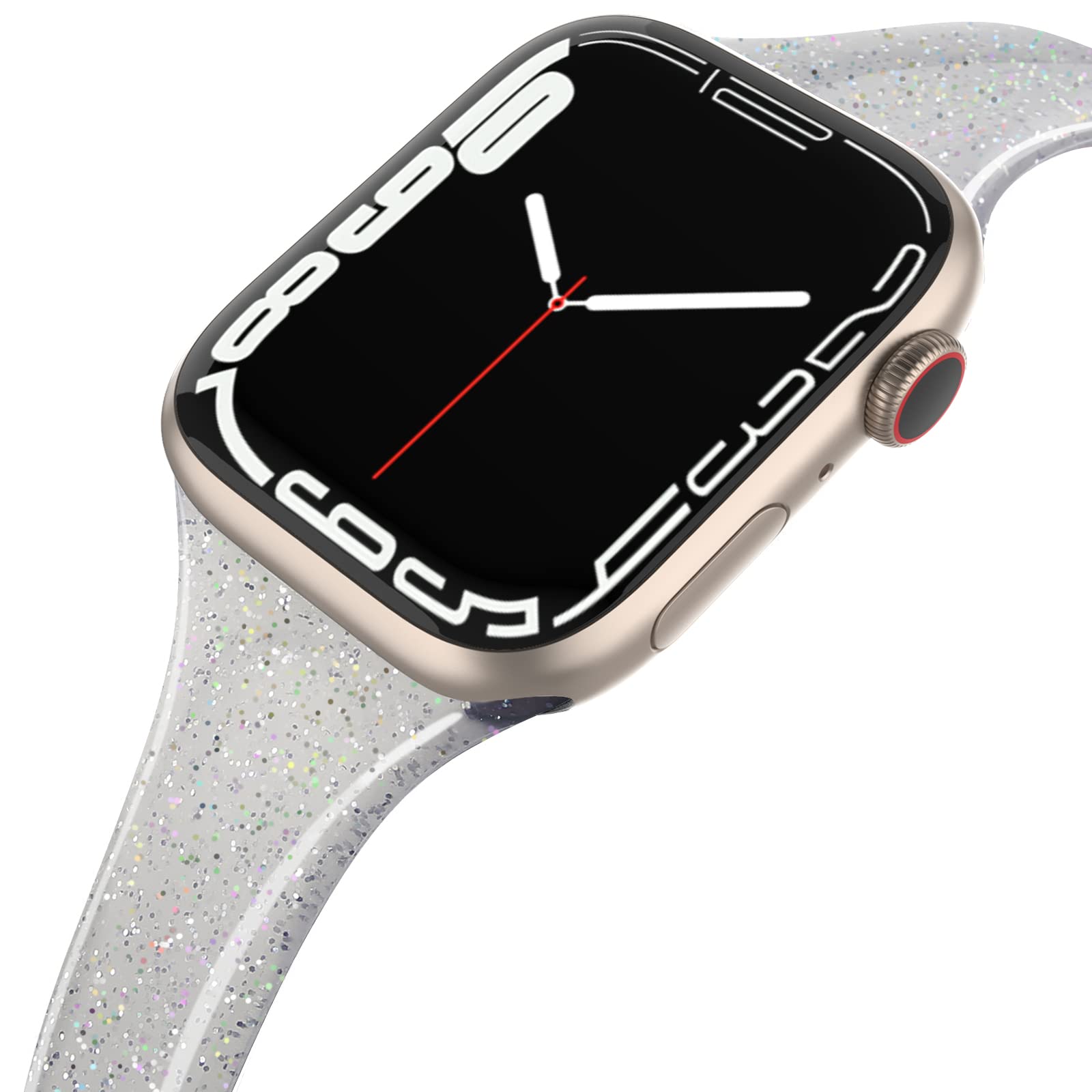 SWEES Shiny Glitter Silicone Watch Band for Apple Watch 38mm 40mm 41mm 42mm 44mm 45mm 49mm - Soft Slim Sport Replacement Strap Compatible with iWatch Ultra Series 8/7/6/5/4/3/2/1/SE - Perfect for Women's Workout, Running & Daily Fashion Accessory