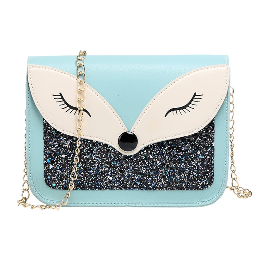 Cute Fox Sequins Leather Crossbody Shoulder Bag for Little Girls - Kids Small Purse with Adjustable Strap, Fashion Gift for Birthday & Party (Blue) | Perfect for School, Travel & Daily Use