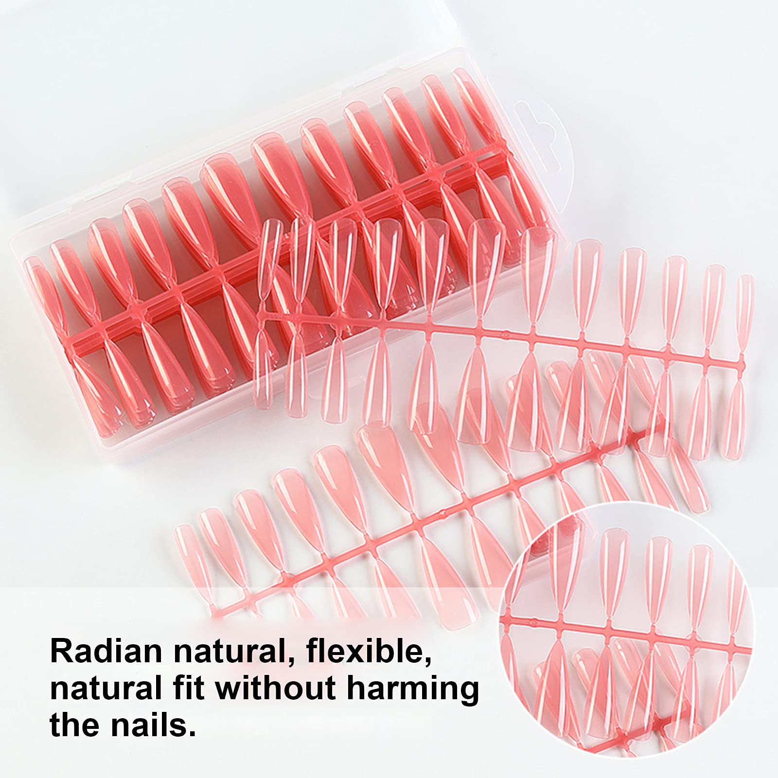 EXCLUZO 240PCS Acrylic Fake Nails - Full Cover Jelly Nail Tips in 6 Sizes for Salon & DIY Nail Art | Sharp Shaped Artificial Nails for Parties, Weddings & Special Occasions