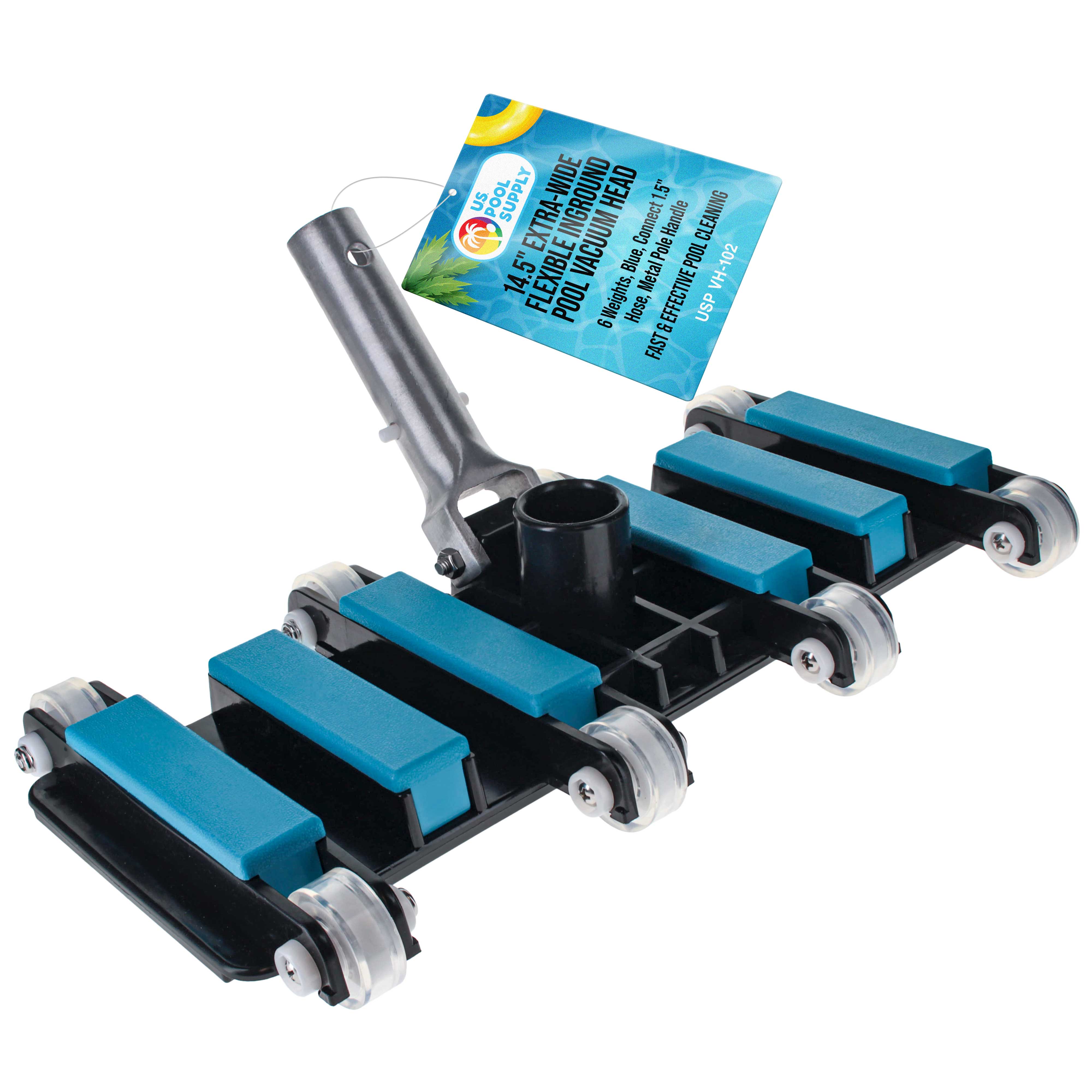 **Heavy-Duty Manual Pool Vacuum Head for Inground Pools - Flexible, Extra Wide with 6 Weights - Blue, Compatible with 1.5