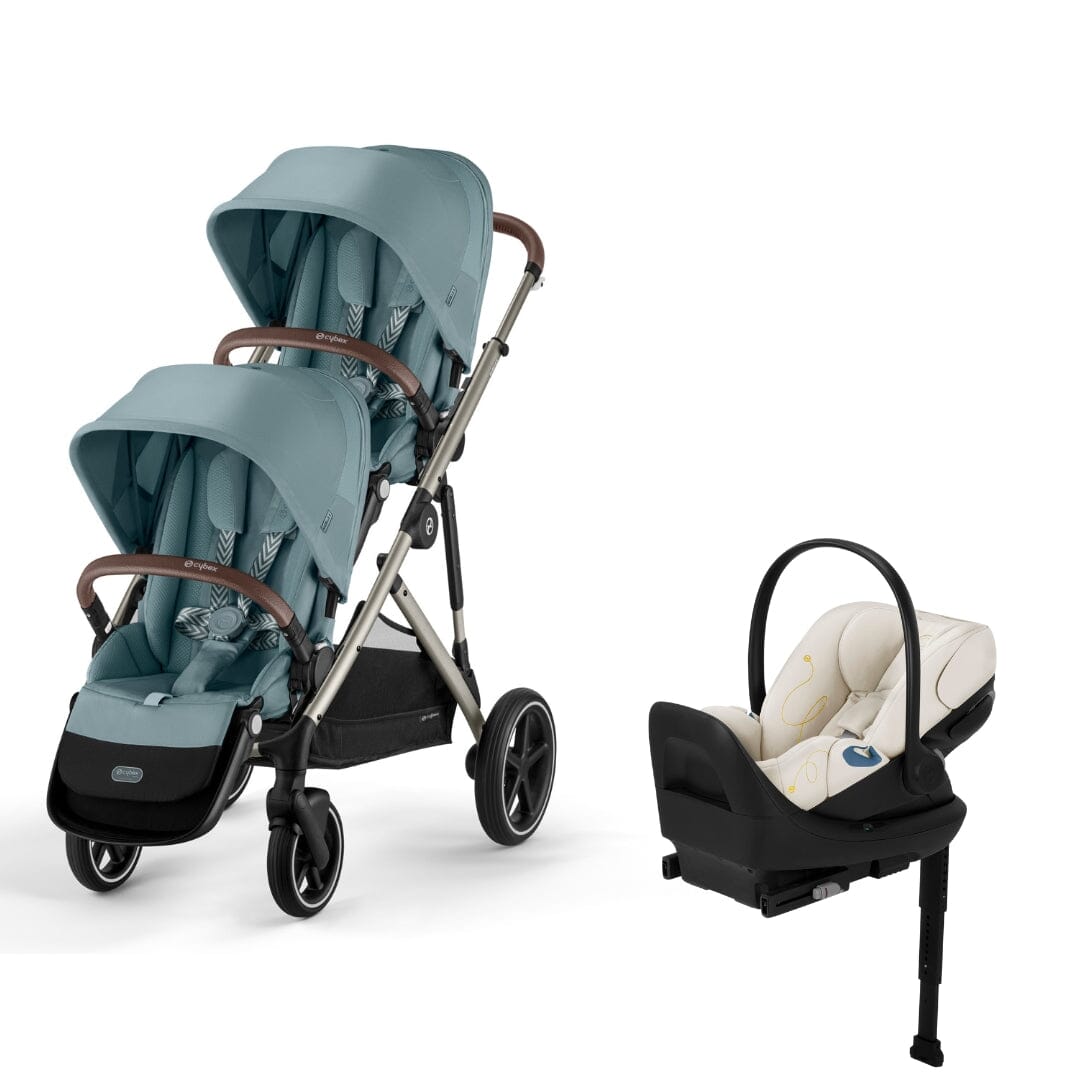 Cybex Gazelle S 2 Double Stroller & Cloud G Lux Travel System - Lightweight Compact Baby Stroller for Twins with Adjustable Seat - Perfect for City Walks, Shopping & Travel