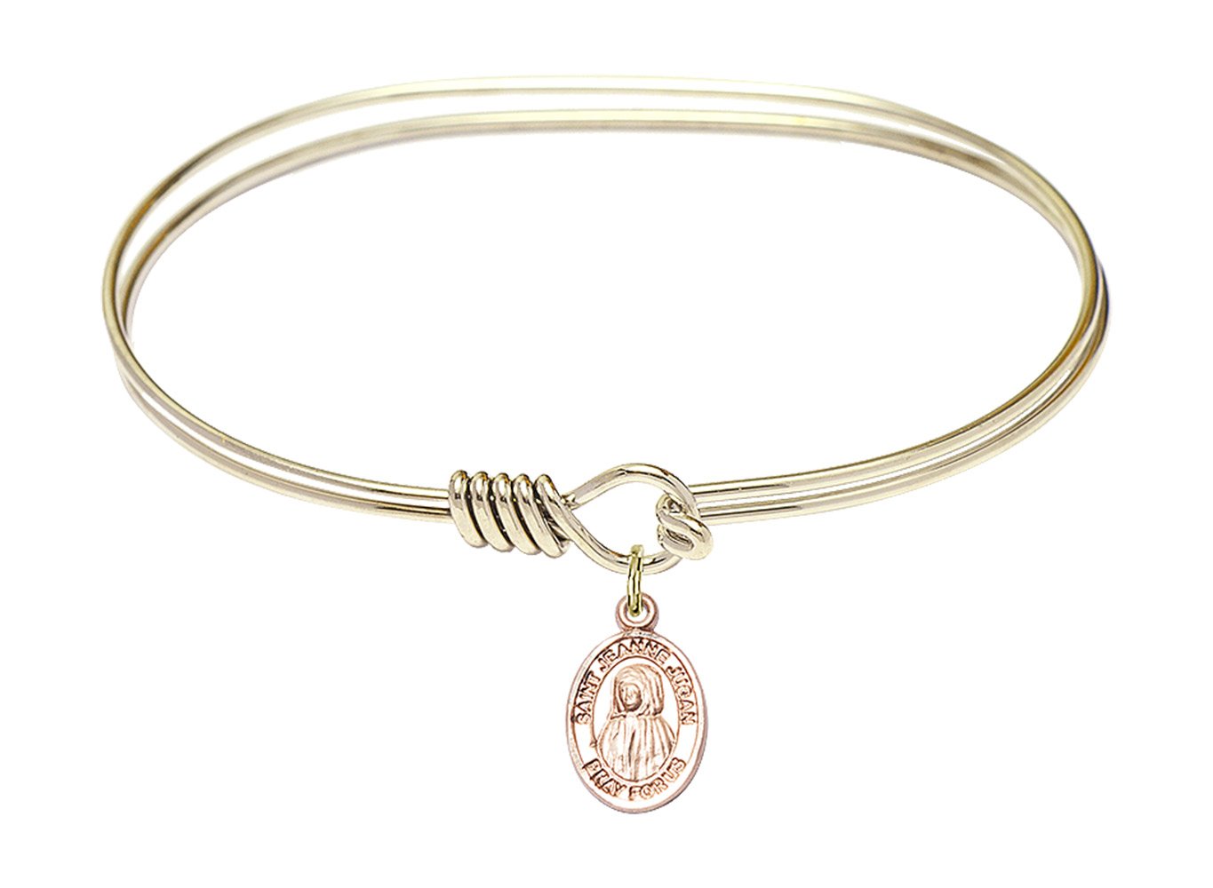 F A Dumont 7 Inch Oval Eye Hook Bangle Bracelet with St. Jeanne Jugan Charm - Elegant Religious Jewelry for Women, Perfect for Church, Weddings & Daily Wear