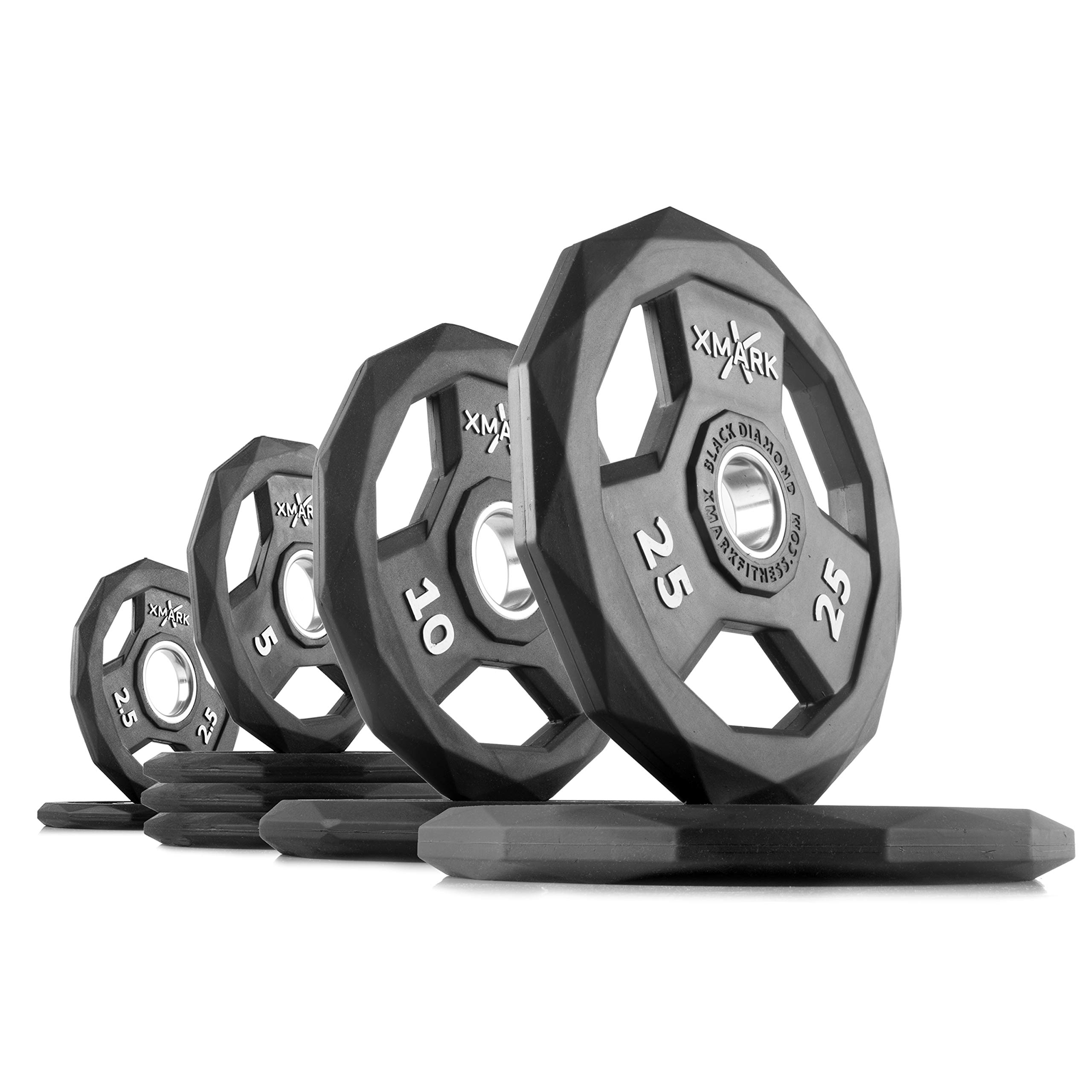 XMark Olympic Weight Set with 7' Olympic Barbell Bar - 300LB Black Diamond Weight Plates for Home Gym, Strength Training & CrossFit Workouts
