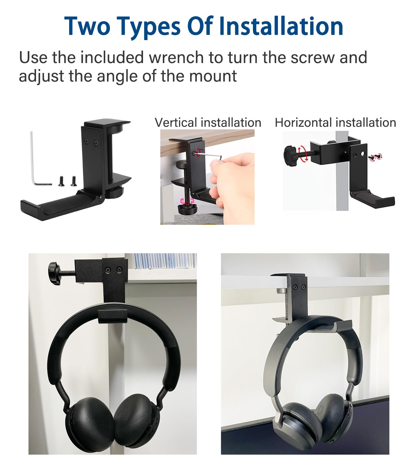 DAZLOR Adjustable Foldable Headphone Stand - Desk Mount Hook Hanger for Gaming Headsets, Earphones & Accessories - Perfect for Home Office, Gaming Setup & Workspace Organization
