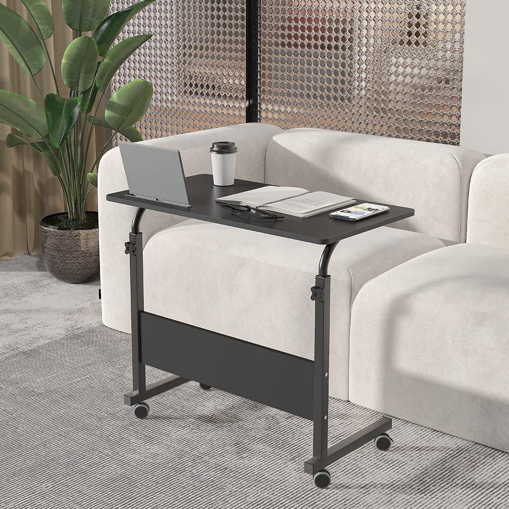 Soges Adjustable Rolling Laptop Desk Cart - 31.5 Inch Mobile Sofa Side Table with Tablet Slot, Portable Standing Laptop Table for Couch, Bed, and Office, Black - Perfect for Home, Office, and Dorm Use