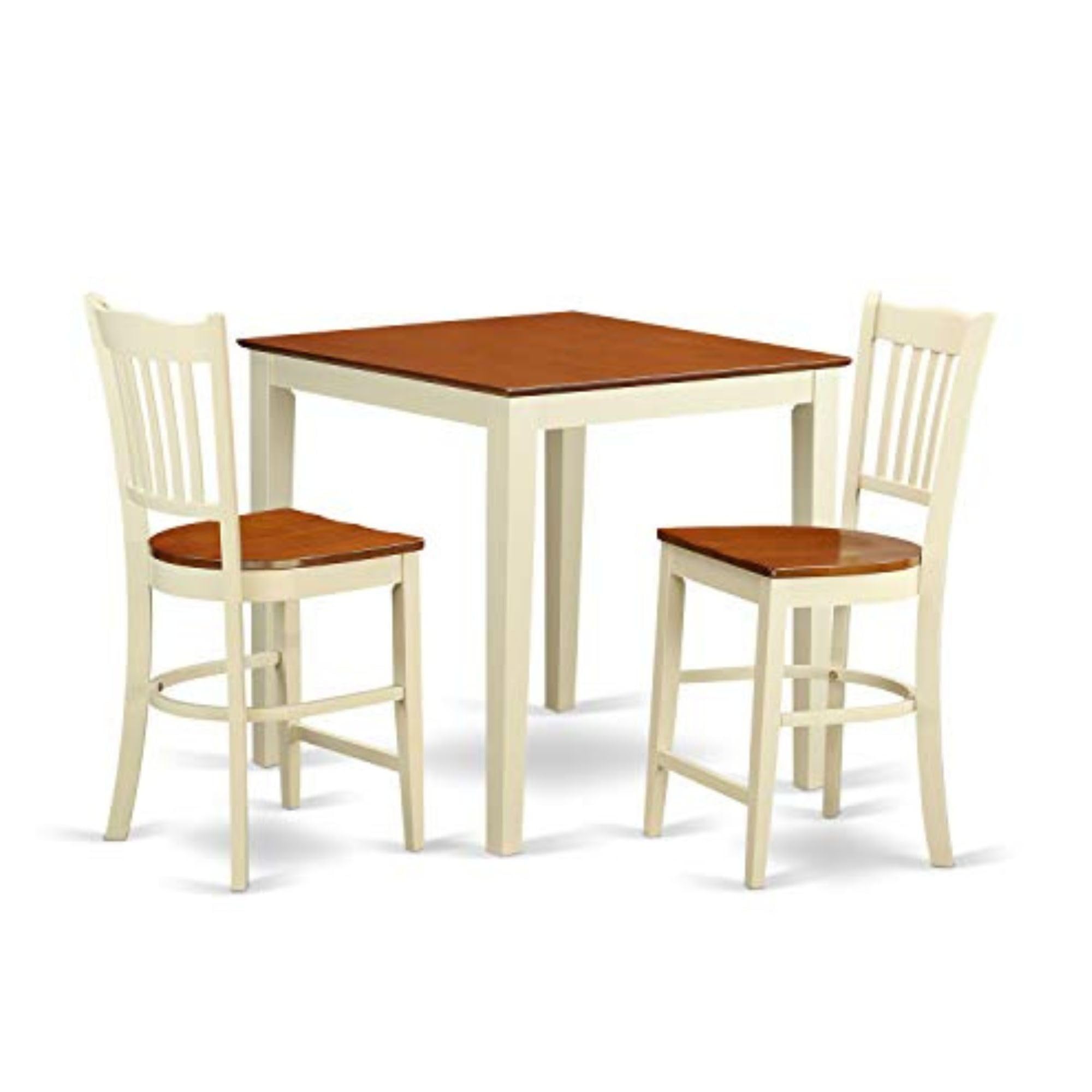 East West Furniture 3-Piece Counter Height Dining Set - 36x36 Inch Square Kitchen Table with 2 Chairs, Buttermilk & Cherry - Perfect for Small Spaces, Breakfast Nooks & Apartment Dining Areas