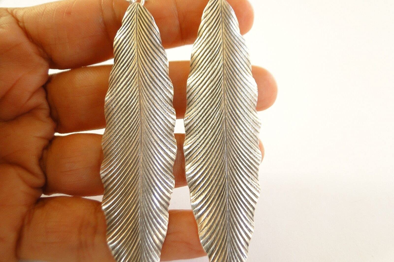 Exquisite Thai Tribe Long Feather Sterling Silver Dangle Earrings for Women | Handmade Tribal Jewelry | Perfect for Boho Fashion, Festivals & Special Occasions