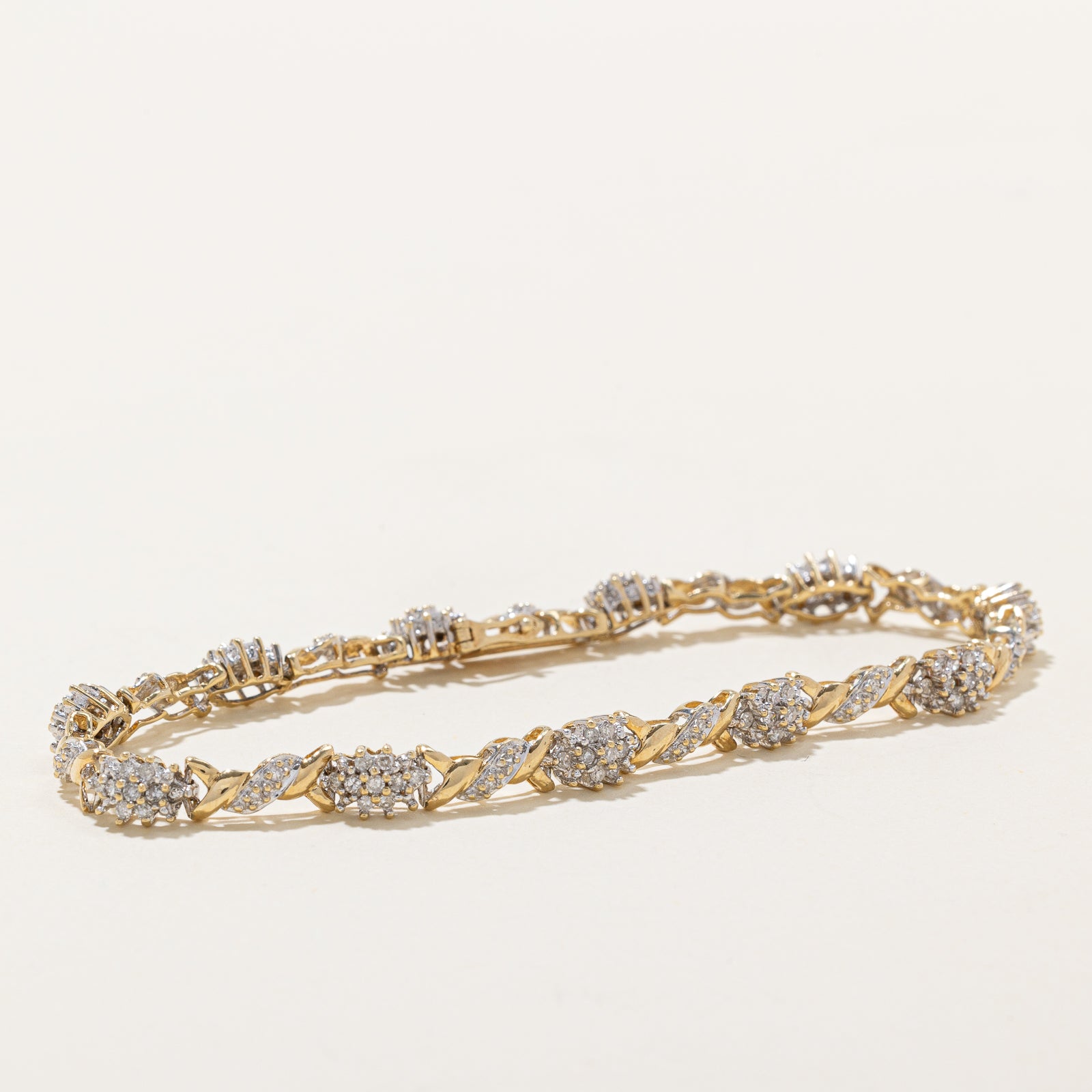 Vintage Diamond Cluster Bracelet - 1.10 Carat Total Weight (CTW) - 7.5 Inches - Elegant Jewelry for Women - Perfect for Weddings, Anniversaries & Special Occasions