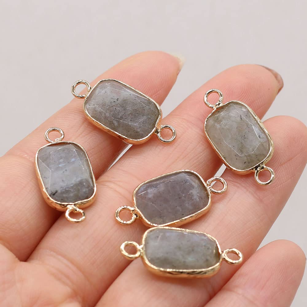 7 Pcs Natural Stone Connectors - Rectangle Healing Crystal Charms with Double Loops for Jewelry Making, DIY Necklace & Bracelet - Perfect for Spiritual Healing, Meditation & Boho Fashion Accessories