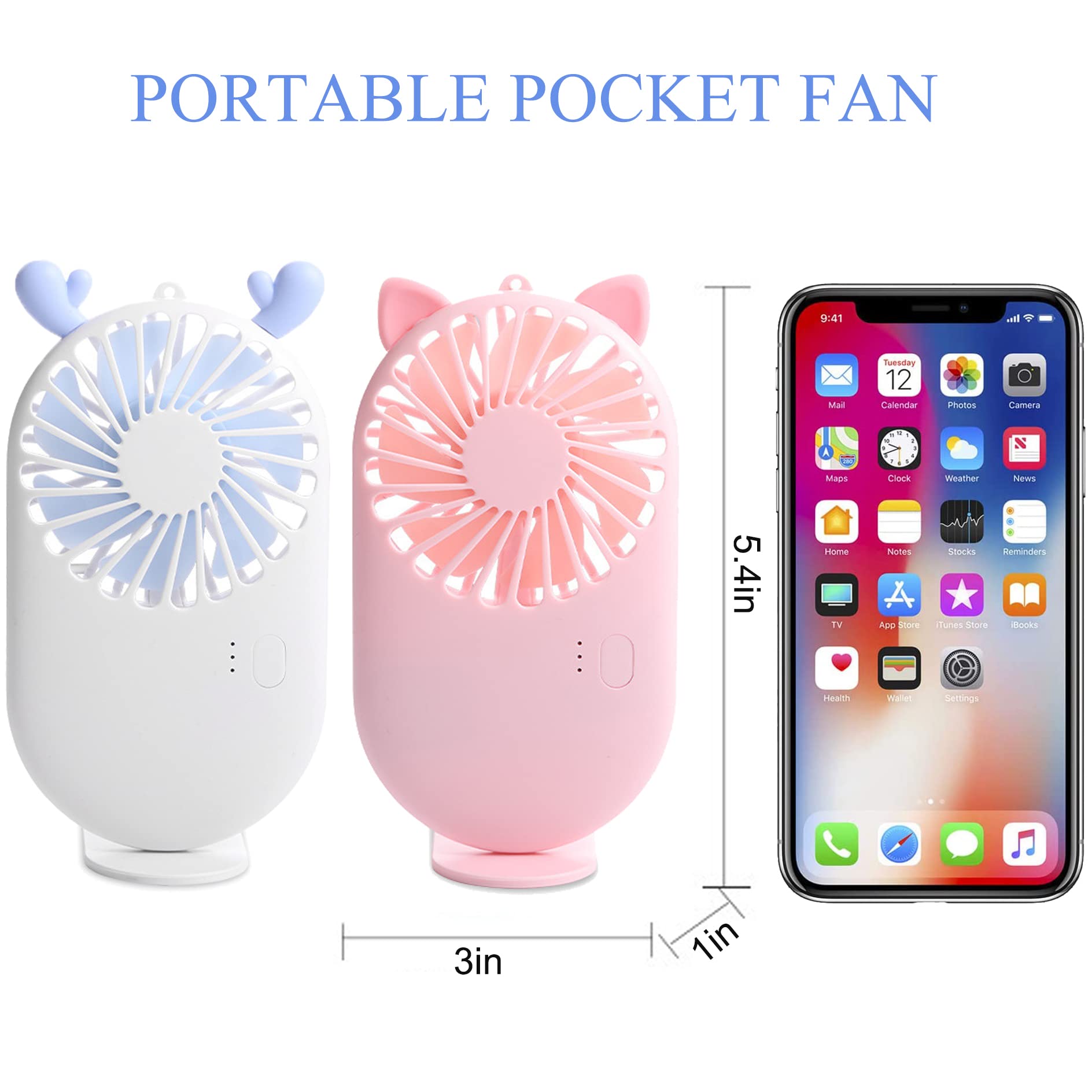4 Pack Mini Handheld Fan - USB Rechargeable Portable Personal Fan with 3 Speeds, Pocket-Sized Cooling Fan for Women & Men - Perfect for Outdoor, Office, Travel, Makeup & Eyelash Extensions