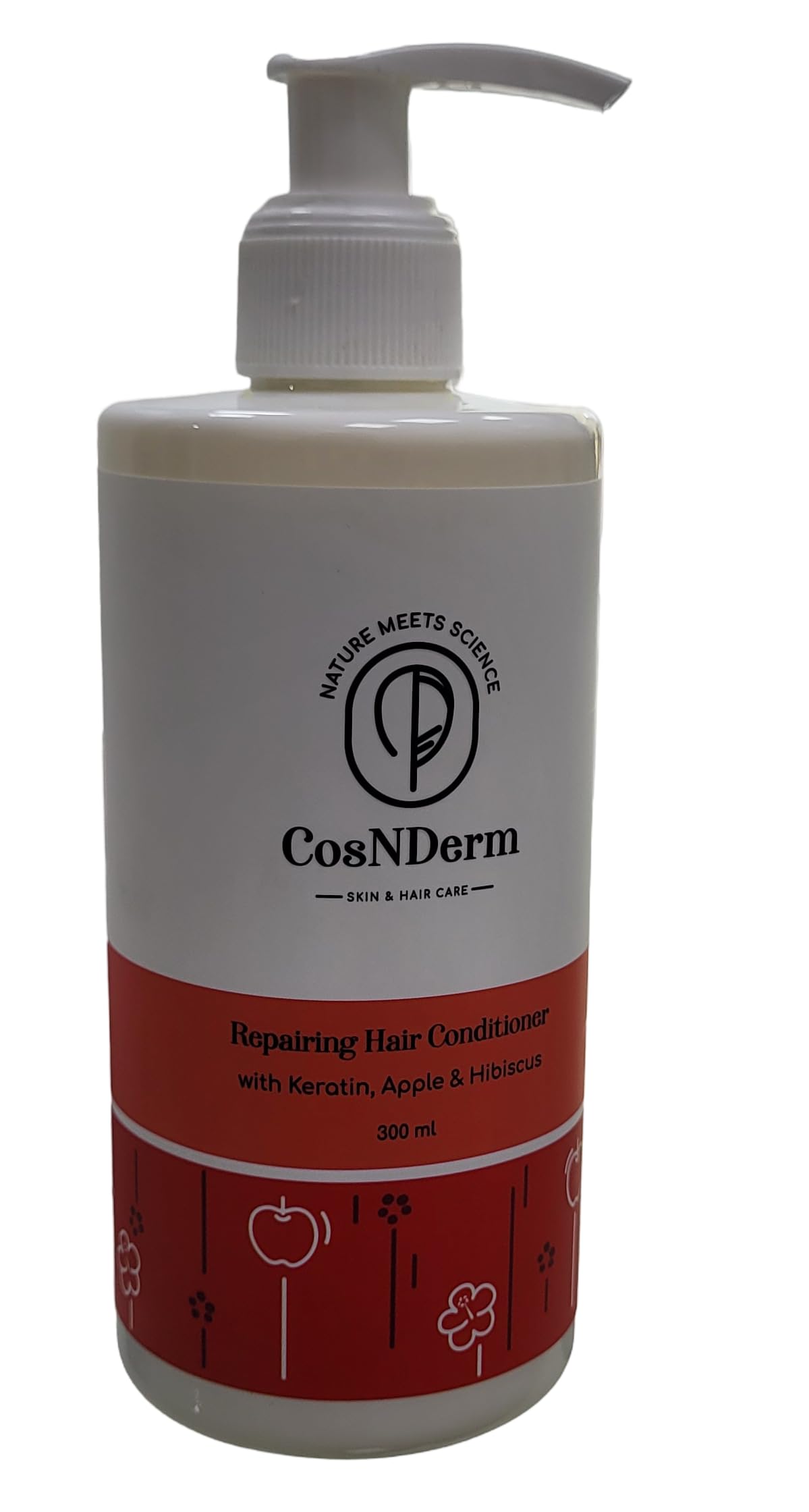 CosNDerm Keratin Apple & Hibiscus Hair Conditioner (300 ml) - Frizz Free, Smoothing Treatment for Men & Women - Perfect for Dry, Damaged Hair at Home or Salon Use