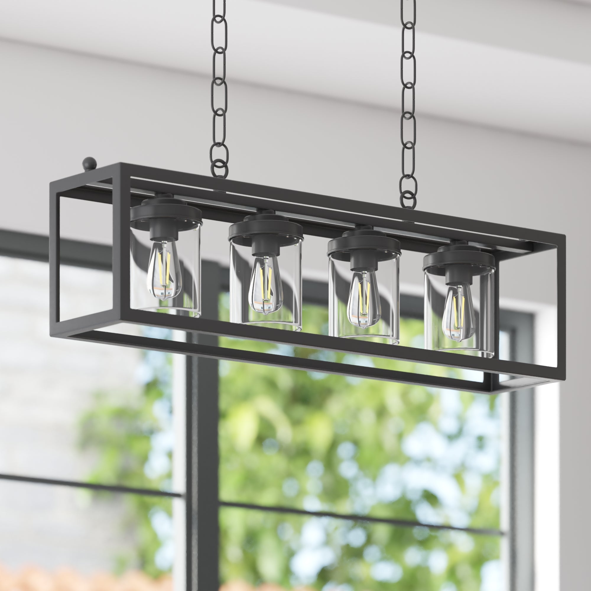 Sitka 4-Light Linear Chandelier in Matte Black - Modern Dining Room Pendant Lighting for Kitchen Island & Entryway